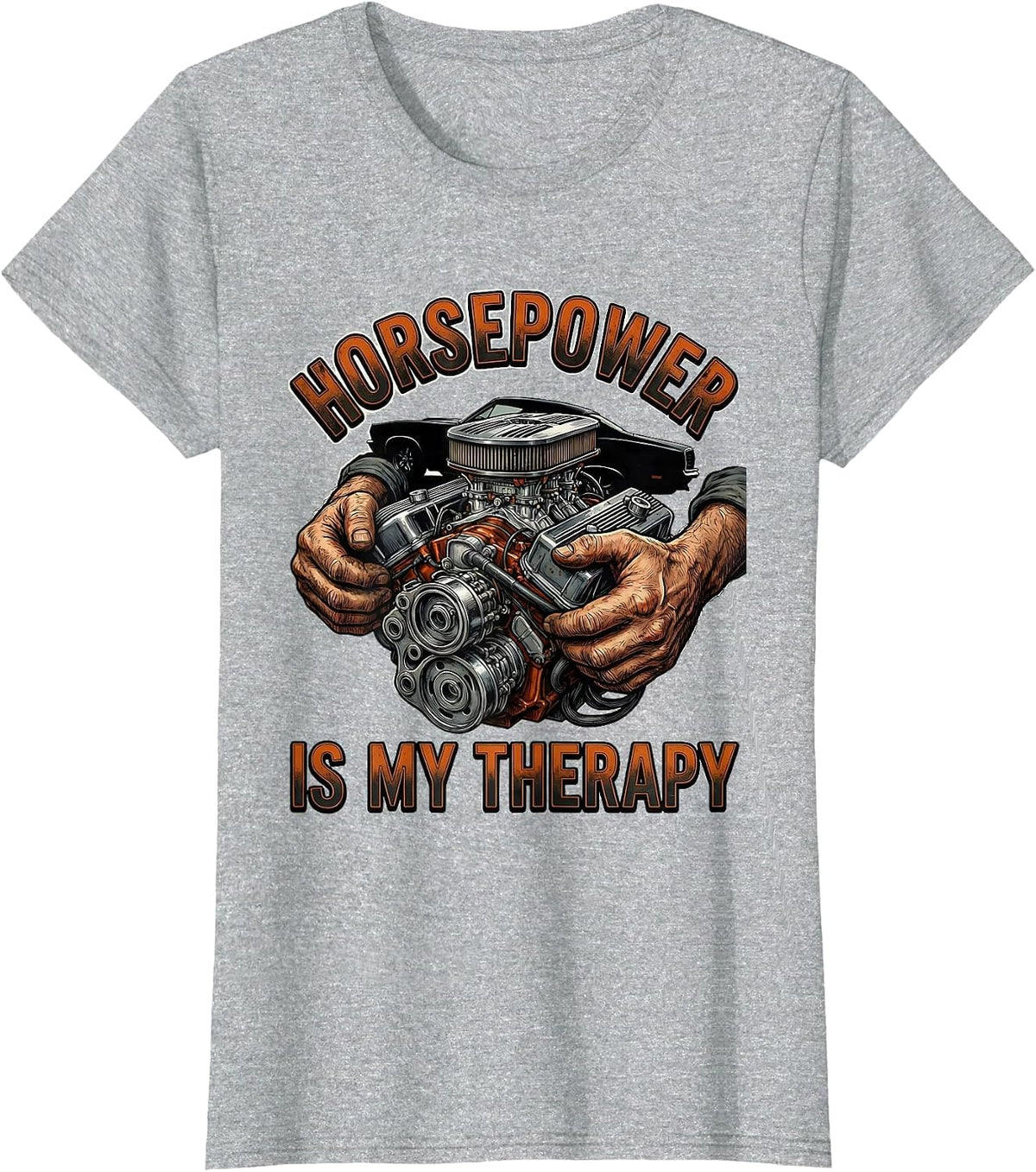 Women's Horsepower Is My Therapy Mechanic Design T-Shirt - Heather Grey