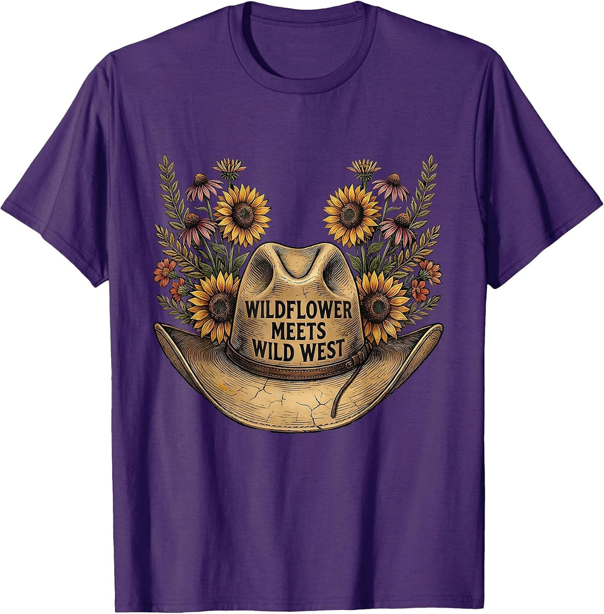 Wildflower Meets Wild West Boho Western Design T-Shirt - Purple