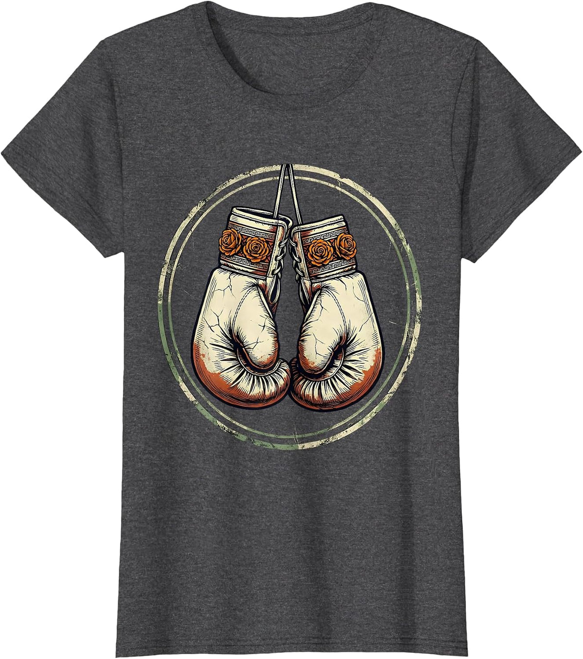 Women's Distressed Boxing Gloves Mexican Heritage Pride Vintage T-Shirt - Dark Heather Grey
