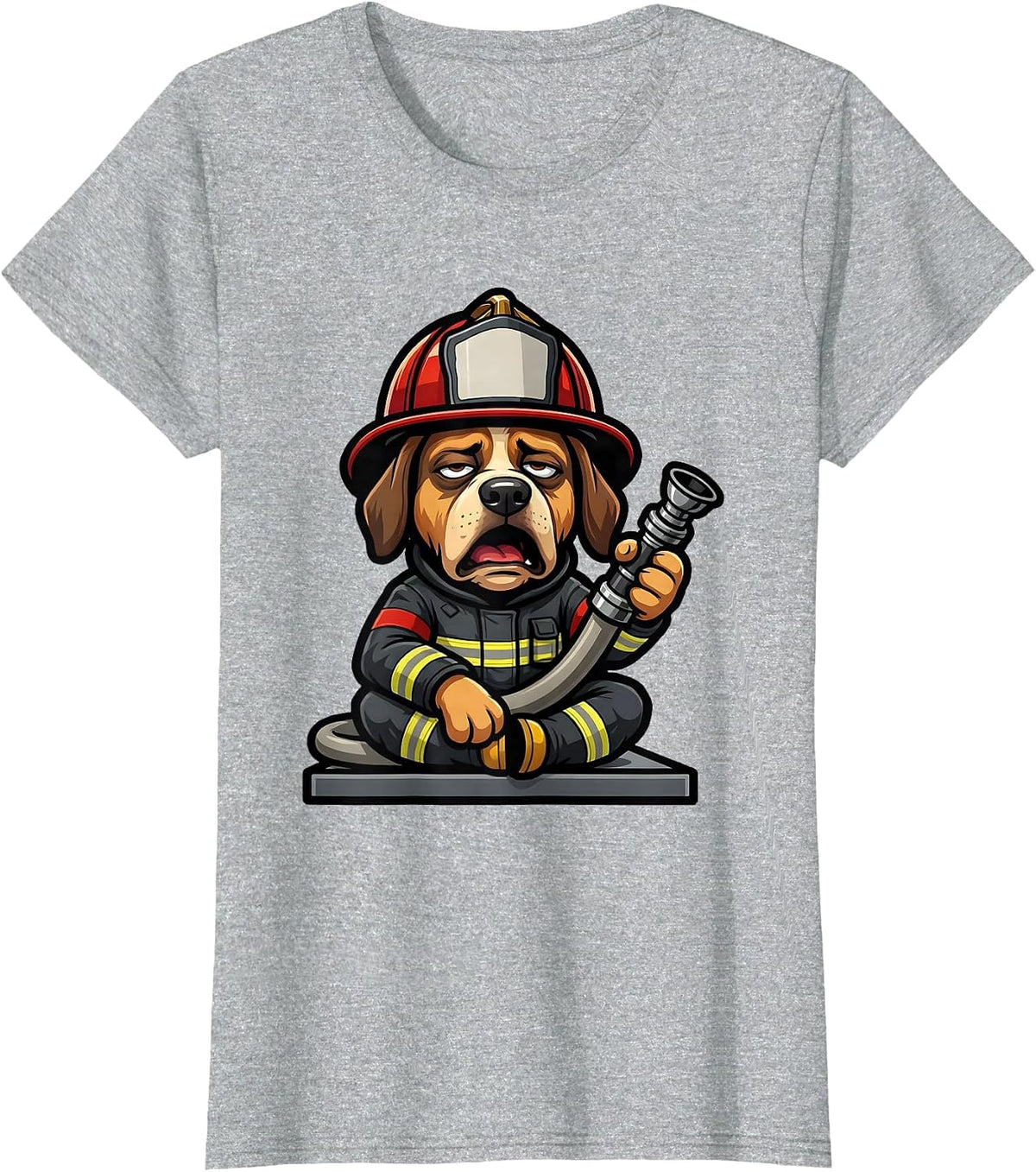 Yawning Firefighter Mascot Helmet Logo Family Humor T-Shirt - Heather Grey