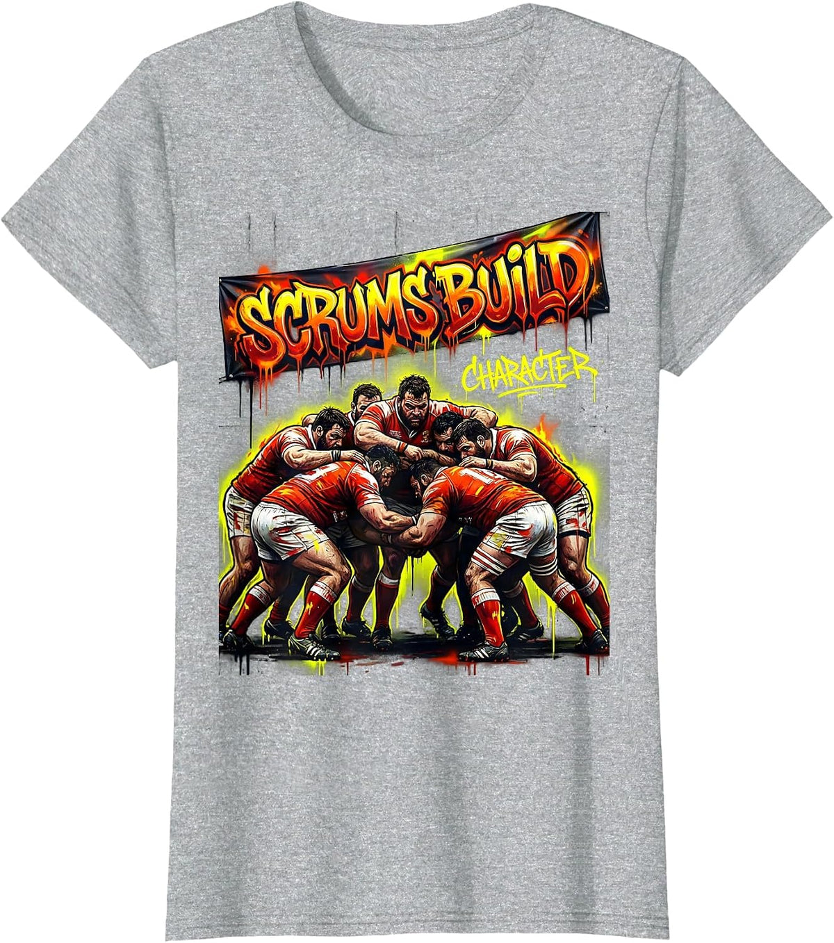 Scrums Build Character Rugby Graphic Design T-Shirt - Heather Grey