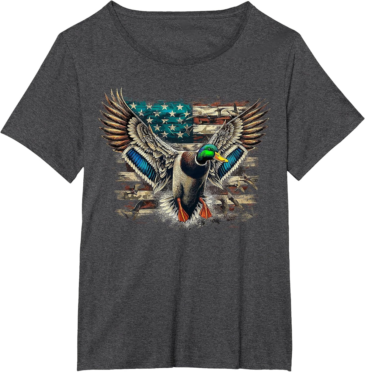 Duck American Flag Waterfowl Hunting T-Shirt - Dark Heather Grey