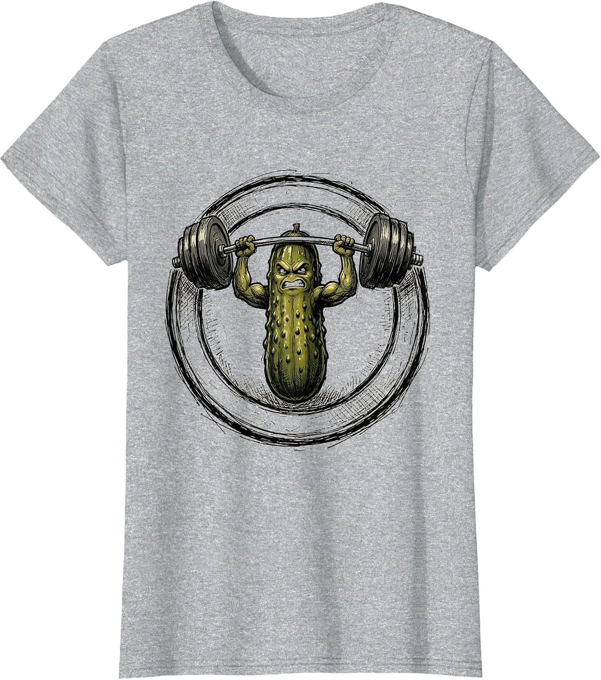 Women's Pickle Powerlifter Funny Weightlifting Graphic T-Shirt - Heather Grey