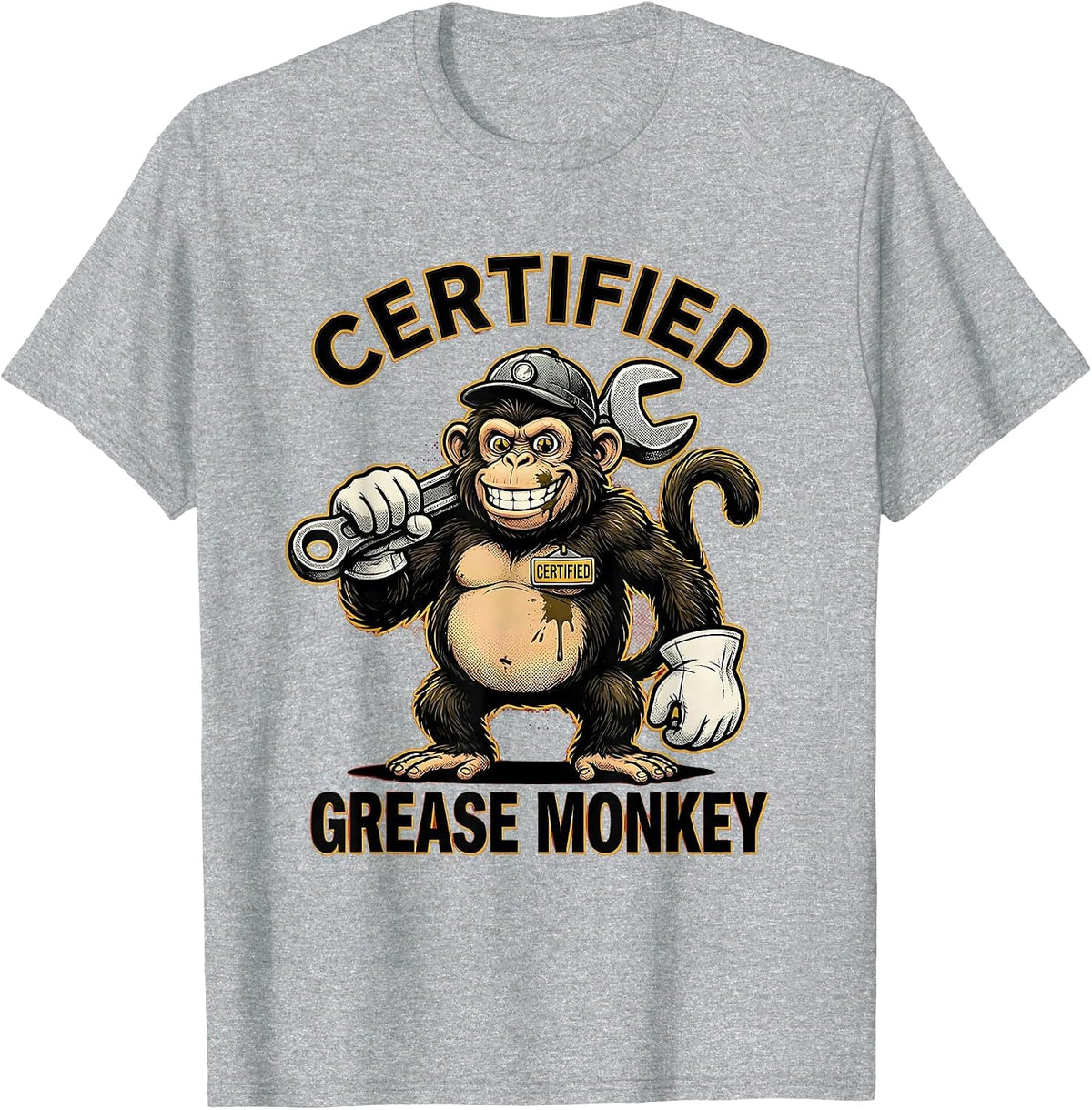 Men's Certified Grease Monkey Mechanic Design T-Shirt - Heather Grey