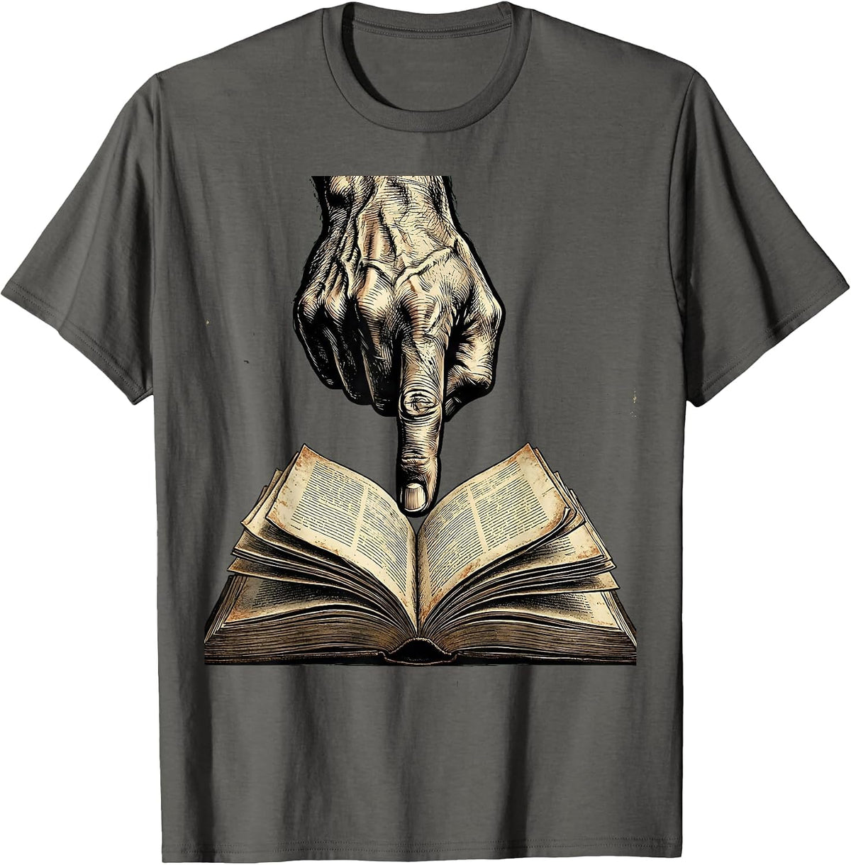 Reading Teacher Hand Pointing at Open Book Graphic T-Shirt - Asphalt Grey