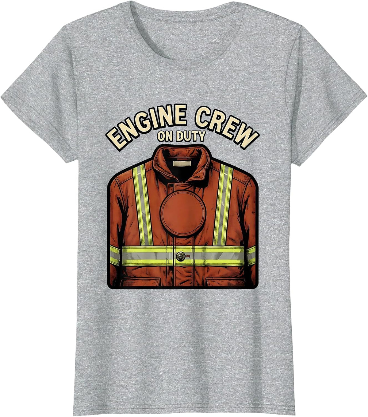 Women's ENGINE CREW ON DUTY Vintage Firefighter Humor Fireman Gift T-Shirt - Heather Grey