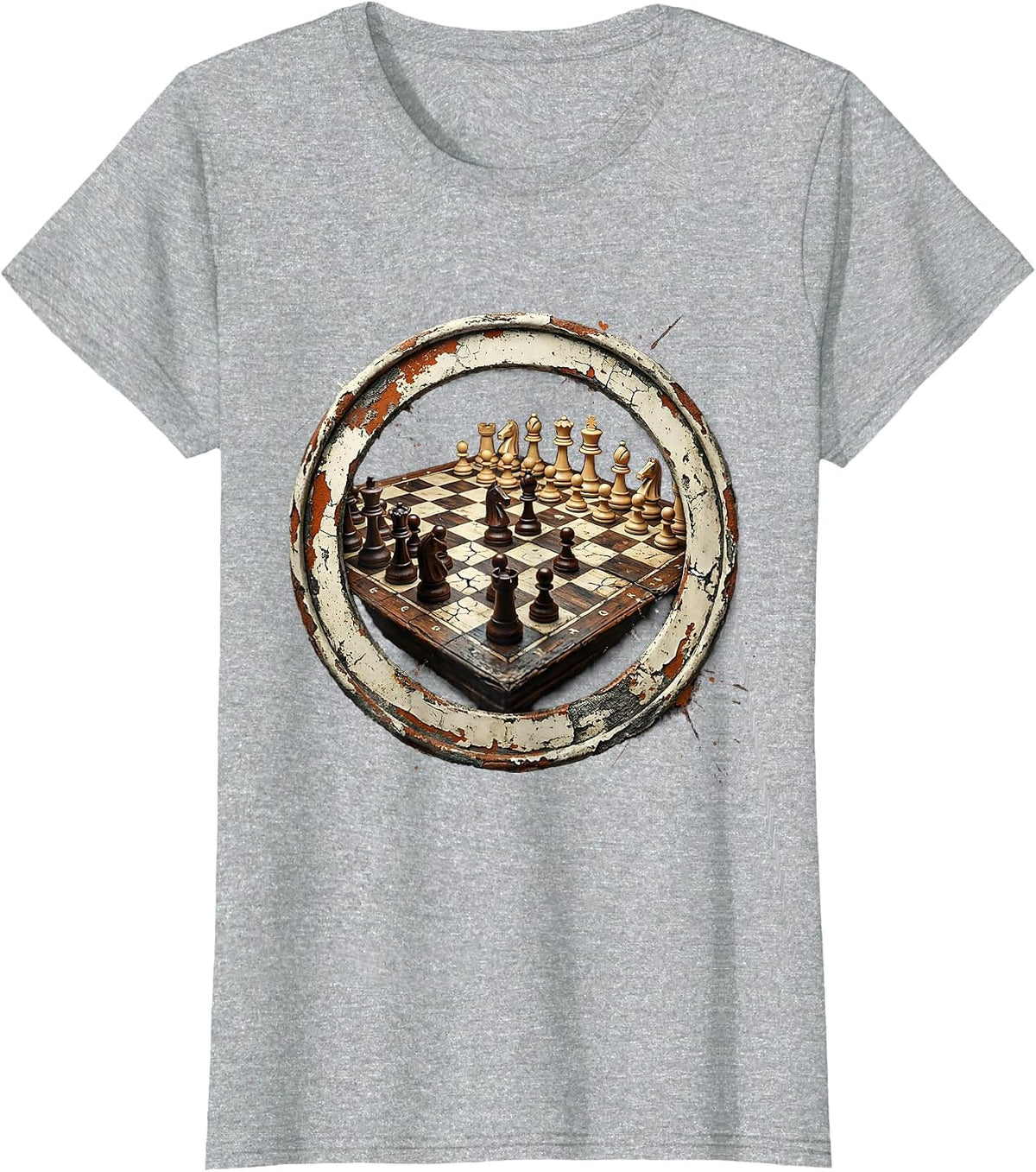Retired Chess Player Mid-Game Board Illustration T-Shirt - Heather Grey