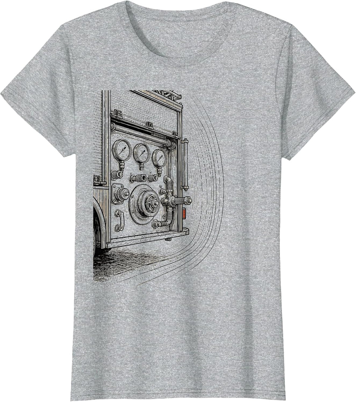 Fire Truck Pump Panel Funny Firefighter Humor T-Shirt - Heather Grey