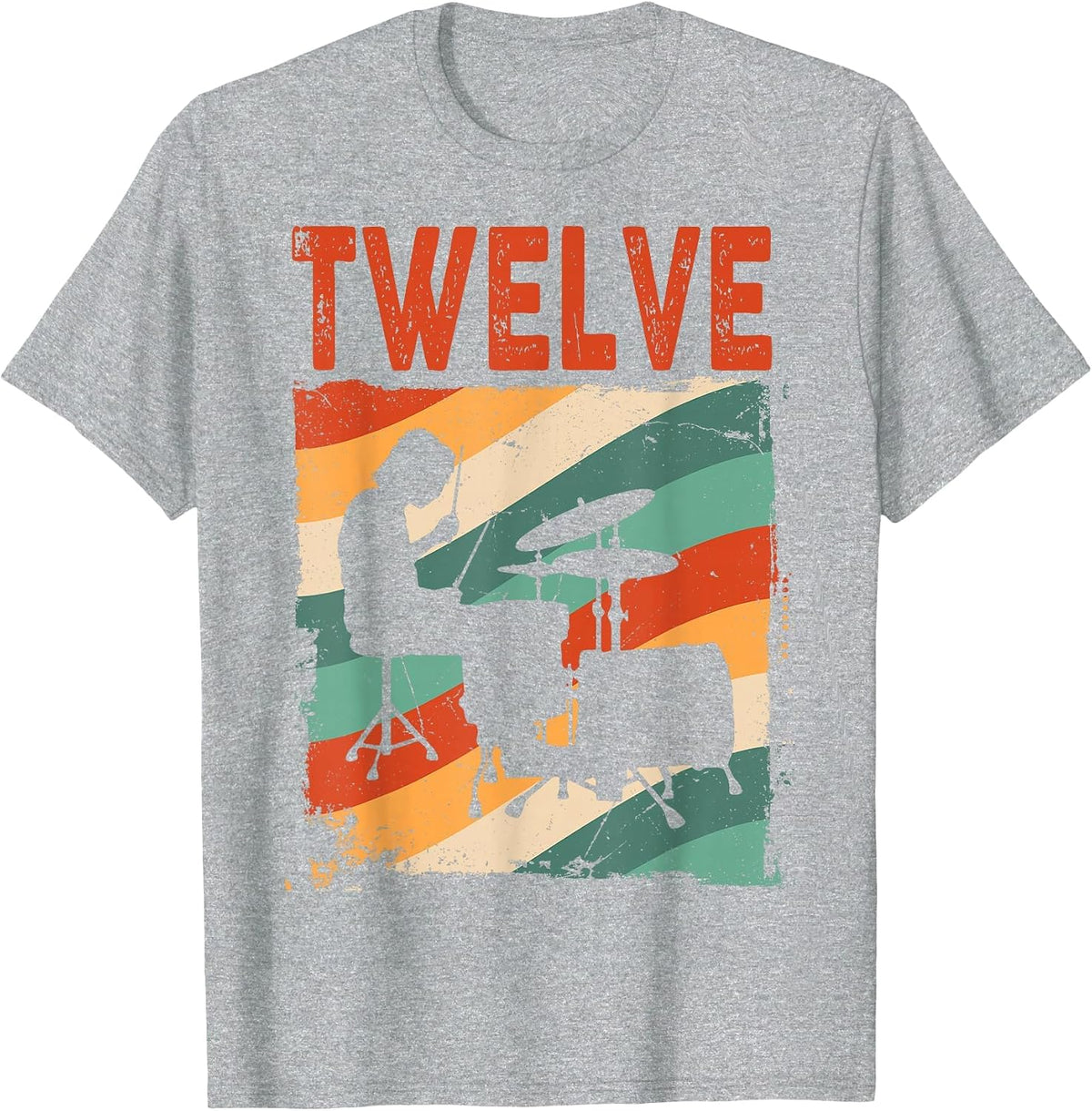12 Year Old Shirt 12th Birthday Boy Drummer Drums Drumming T-Shirt - Heather Grey