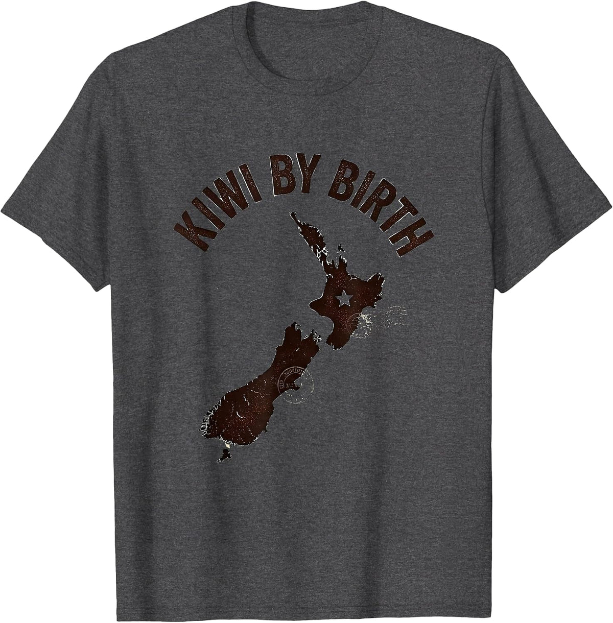 Men's Kiwi By Birth Vintage New Zealand Map National Pride T-Shirt - Dark Heather Grey