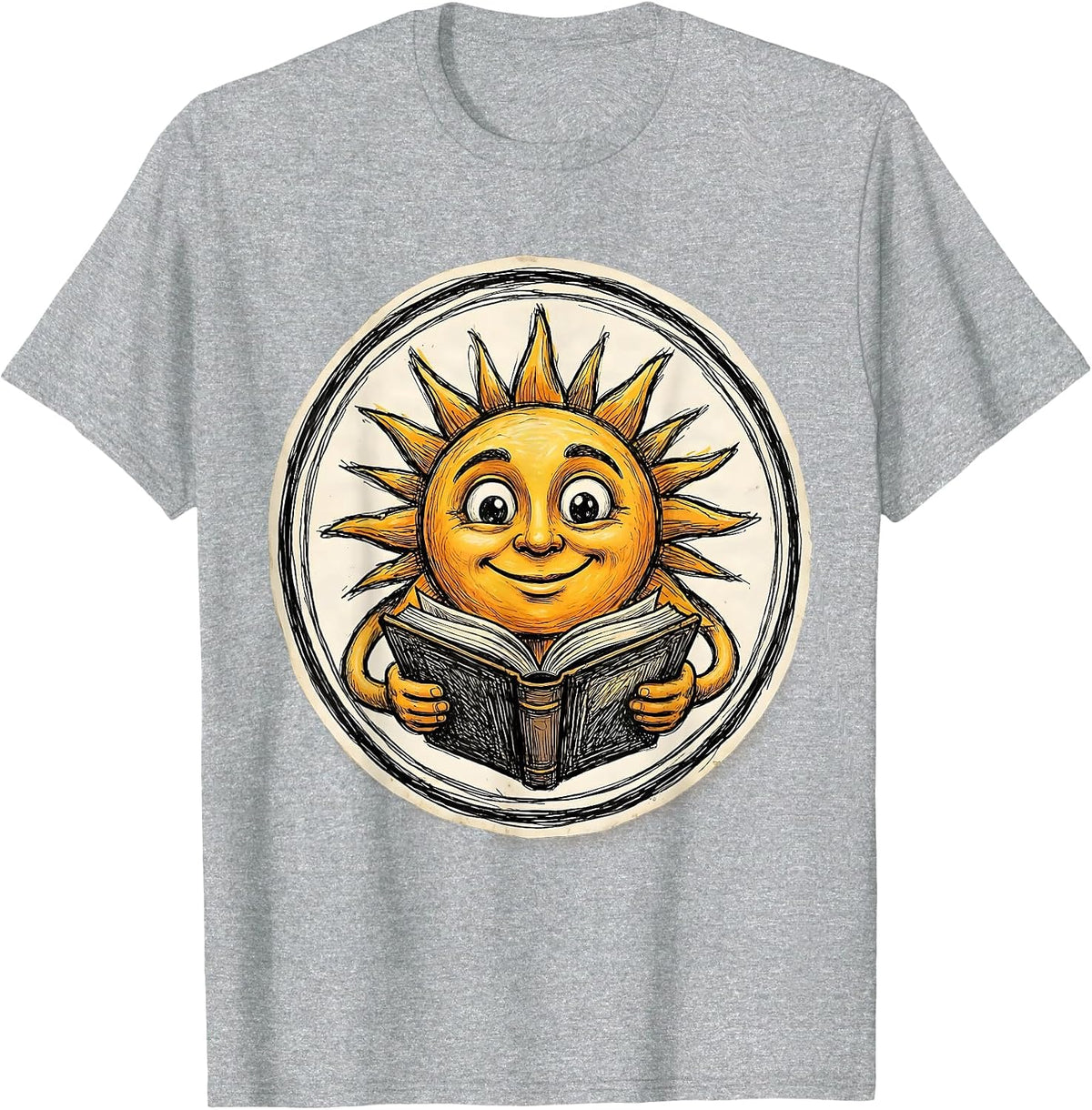Men's Cute Teacher Smiling Sun Reading Storybook T-Shirt - Heather Grey