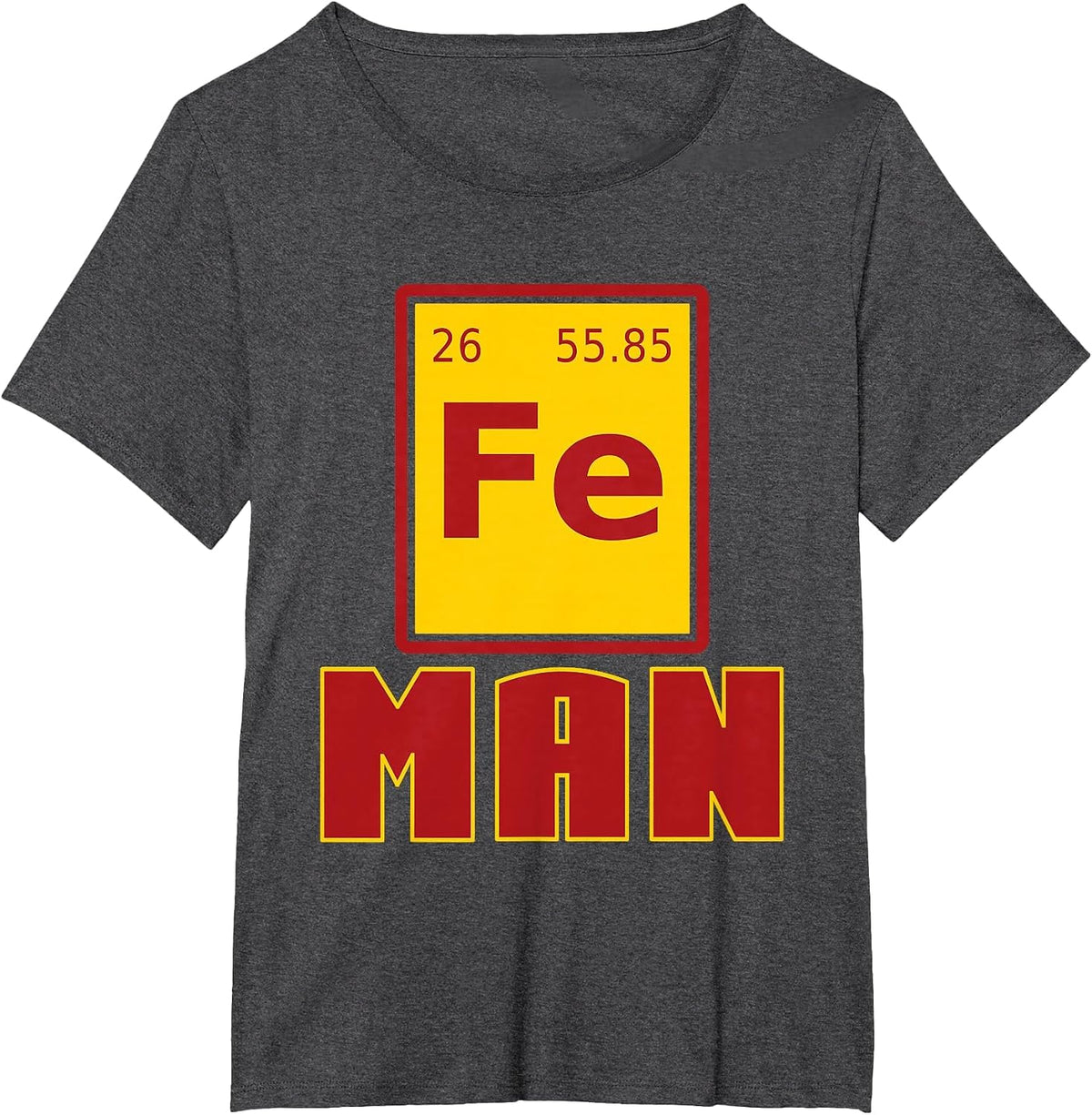 Fe Man Superhero - Funny Chemistry Humor Science Teacher T-Shirt - Dark Heather Grey