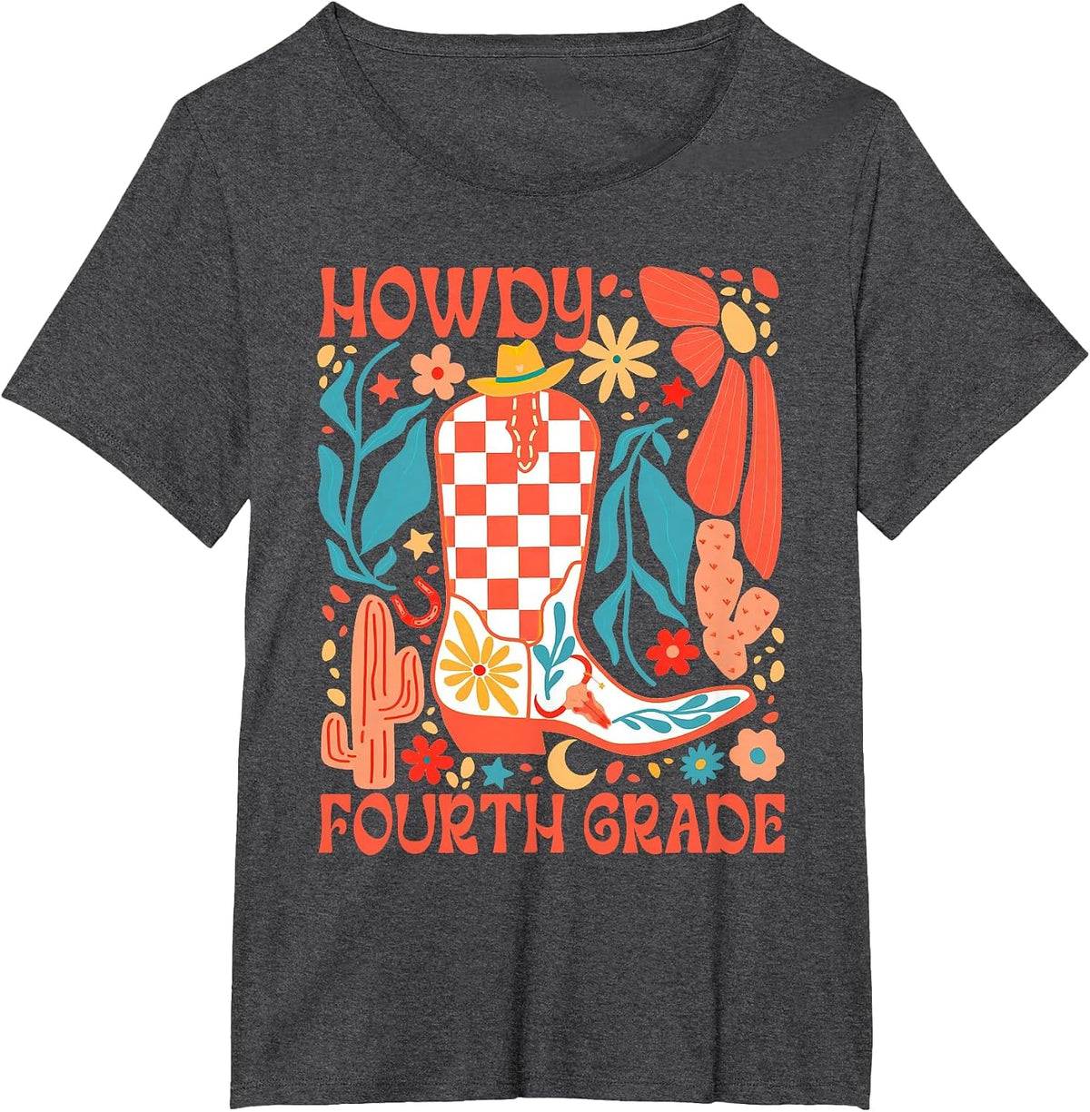 4th Grade Teacher Western Back to School Howdy Fourth Grade T-Shirt - Dark Heather Grey