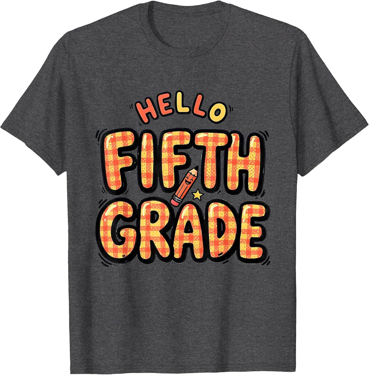 Hello Fifth Grade Cheerful Back To School Kids First Day T-Shirt - Dark Heather Grey