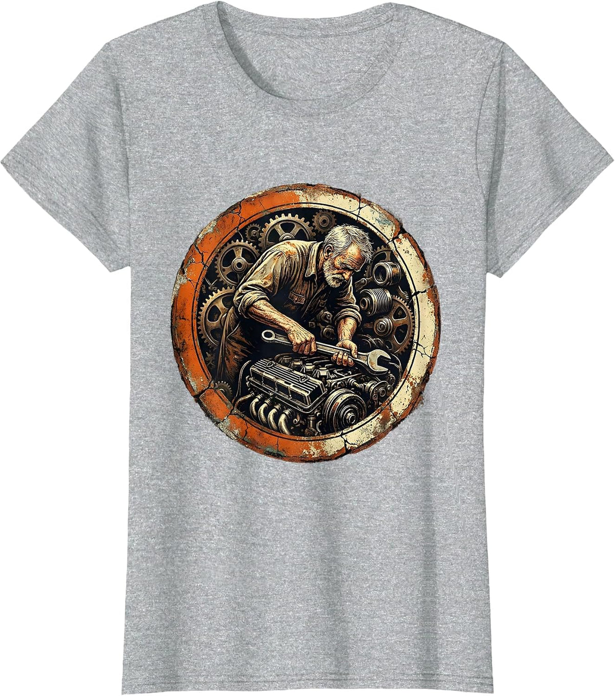 Grandpa Vintage Car Engine Mechanic Graphic T-Shirt - Heather Grey