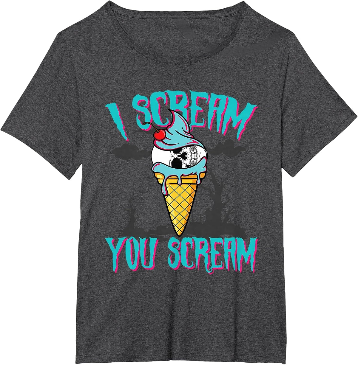 Scary Halloween Skull Ice Cream I Scream You Scream T-Shirt - Dark Heather Grey