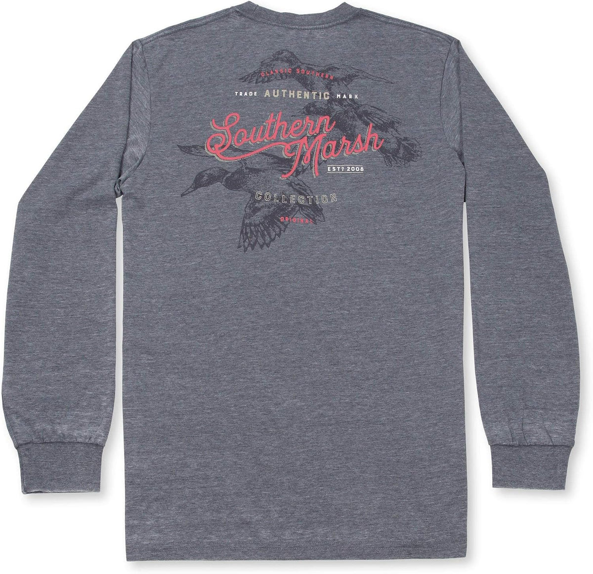 Southern Marsh Men's SEAWASH - Duck Trio T-Shirt – Long Sleeve Casual Graphic Tee - Midnight Gray