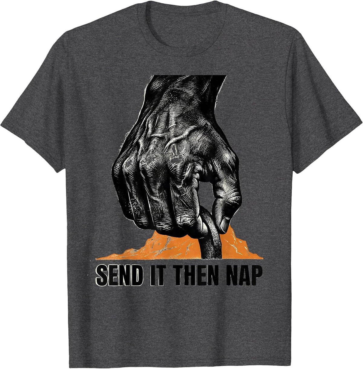 Send It Then Nap Funny Retro Rock Climbing Bouldering T-Shirt - Dark Heather Grey