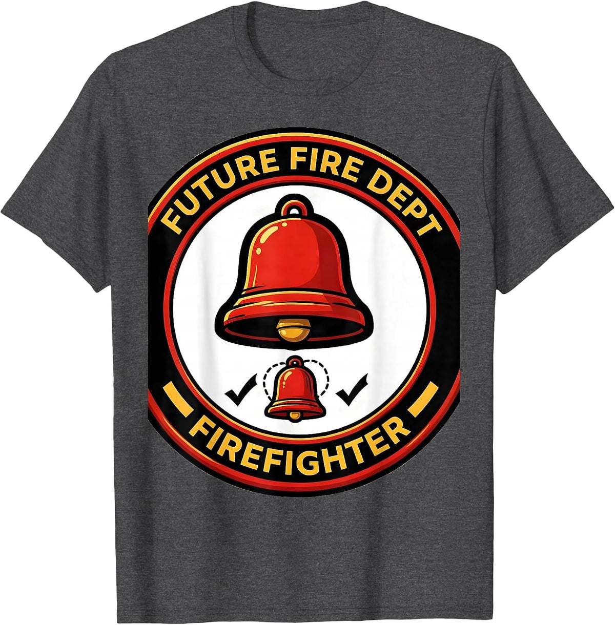 Future Fire Dept Firefighter Cartoon Badge Firefighter Pride T-Shirt - Dark Heather Grey