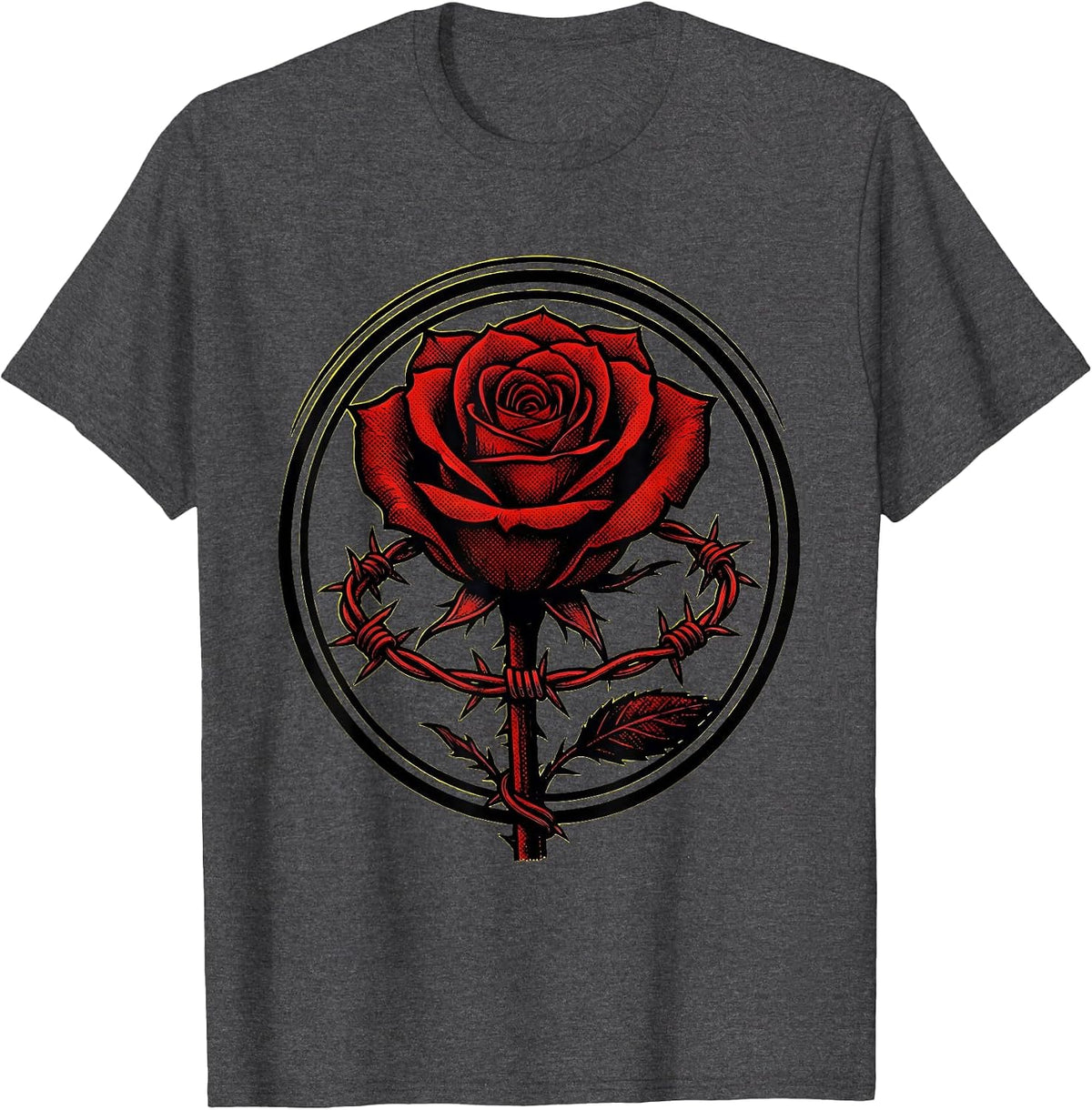 Barbed Wire Rose Punk Rock Graphic Design T-Shirt - Dark Heather Grey