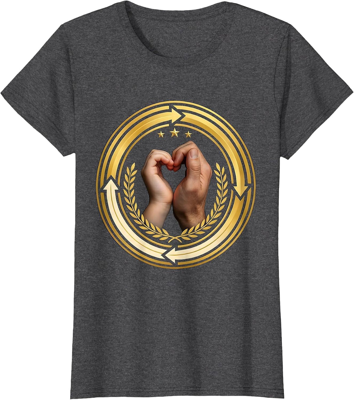 Women's Down Syndrome Awareness Small Hand in Large Hand T-Shirt - Dark Heather Grey