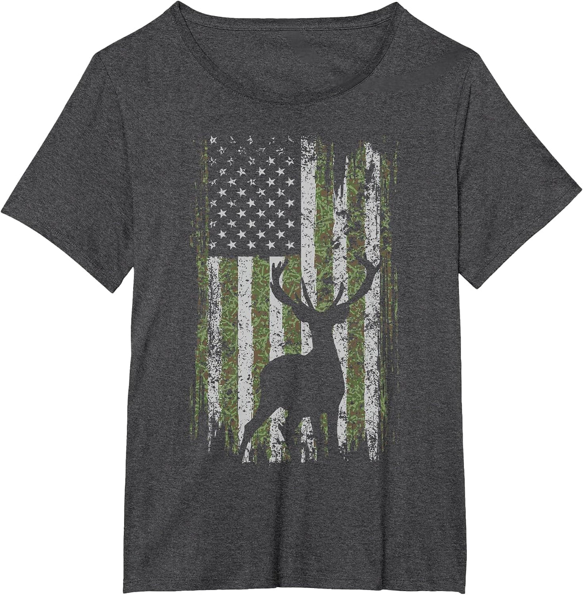 Camo USA Flag Deer Elk Buck Camoflage Hunting for a Hunter T-Shirt - Dark Heather Grey