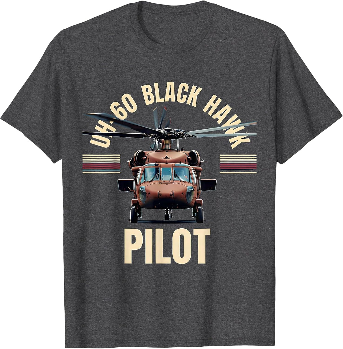 UH-60 Black Hawk Pilot Patriotic Military Helicopter Veteran T-Shirt - Dark Heather Grey
