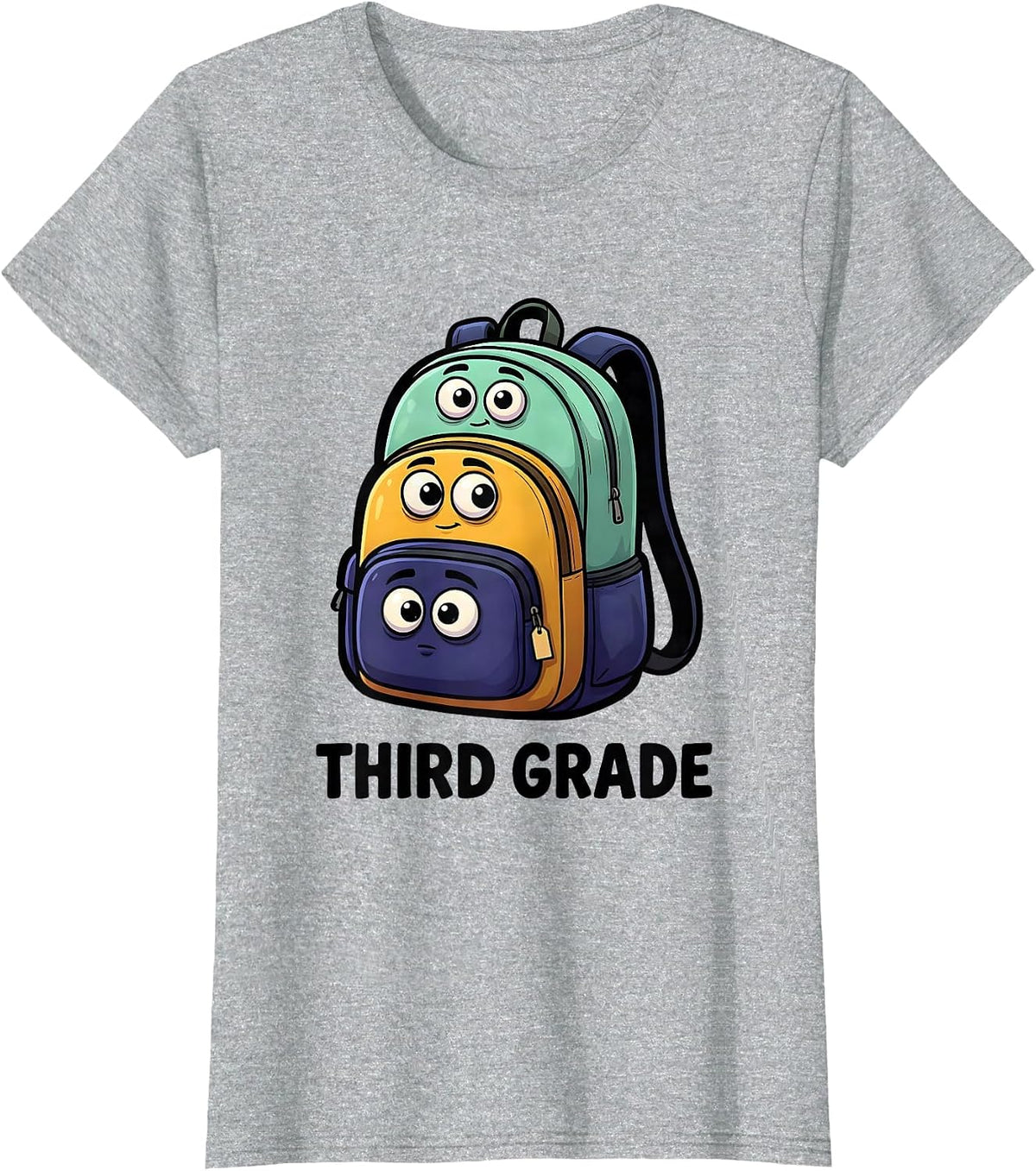 Women's THIRD GRADE Cartoon Backpacks Back To School First Day Third T-Shirt - Heather Grey