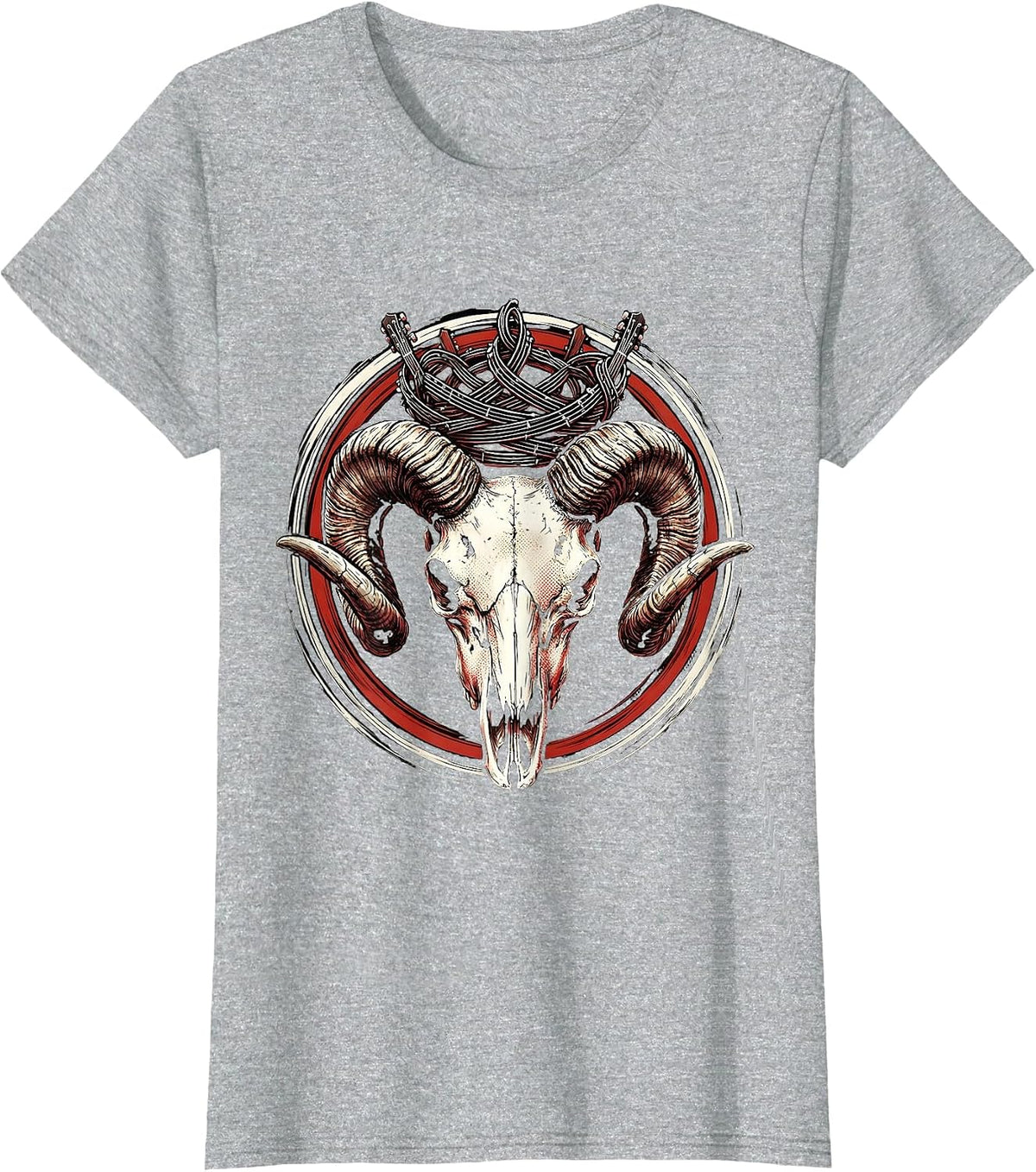 Ram Skull Crown of Guitar Strings Graphic T-Shirt - Heather Grey