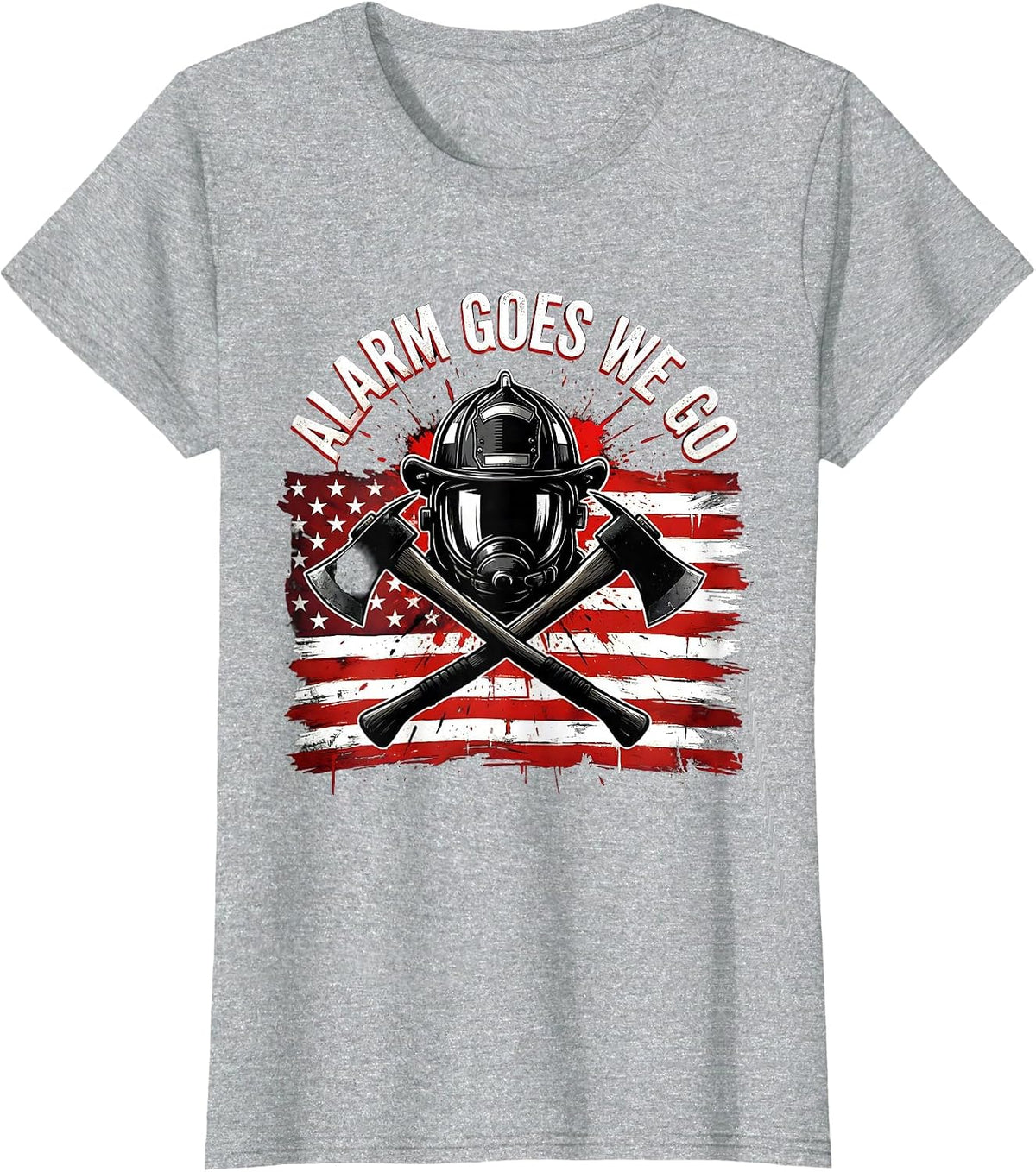 Women's Alarm Goes We Go Firefighter Design T-Shirt - Heather Grey