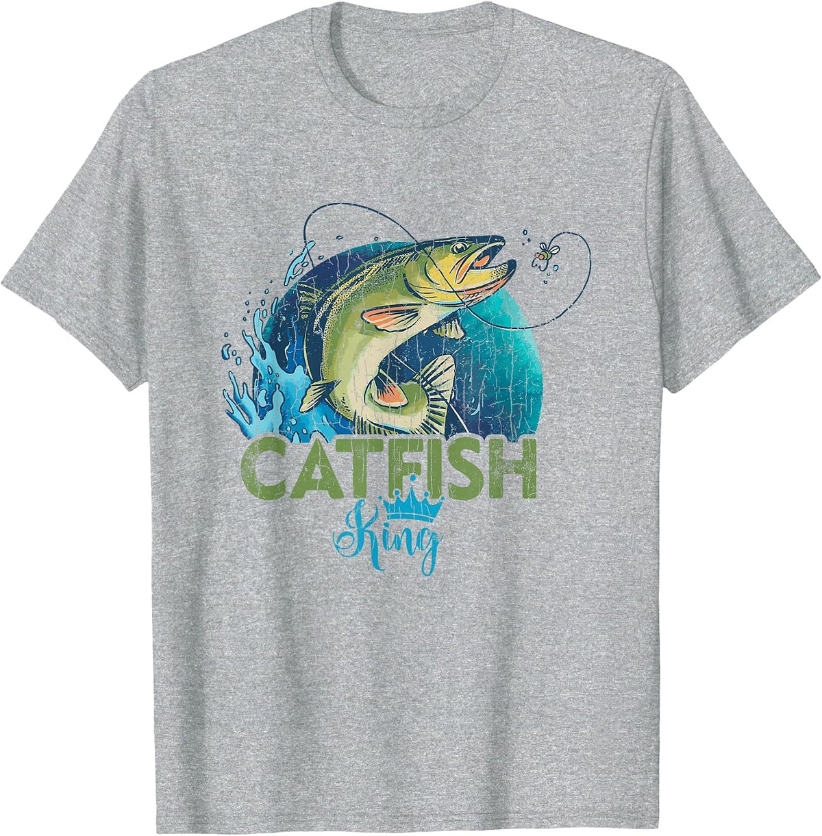 Catfish King Funny Fishing Lover Catfishing Graphic T-Shirt - Heather Grey