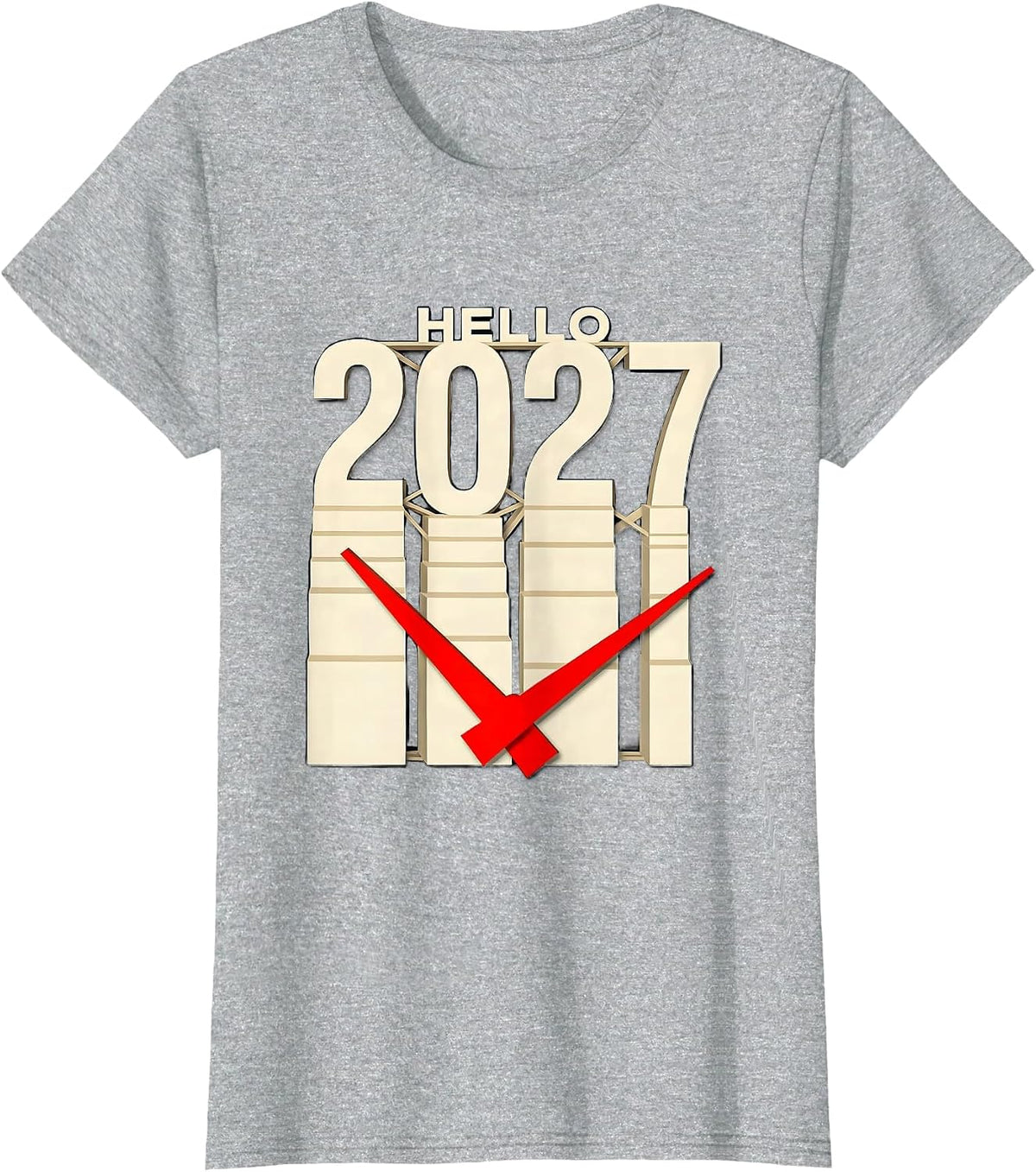 Hello 2027 Stencil Graphic Party Countdown Novelty T-Shirt - Heather Grey