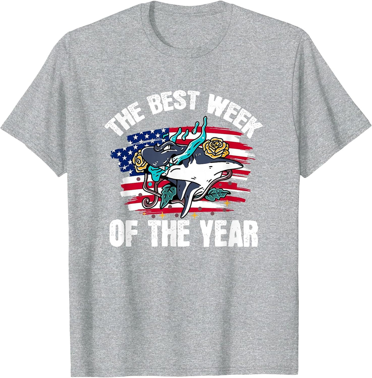 Vintage USA It's The Best Week of The Year Shark T-Shirt - Heather Grey