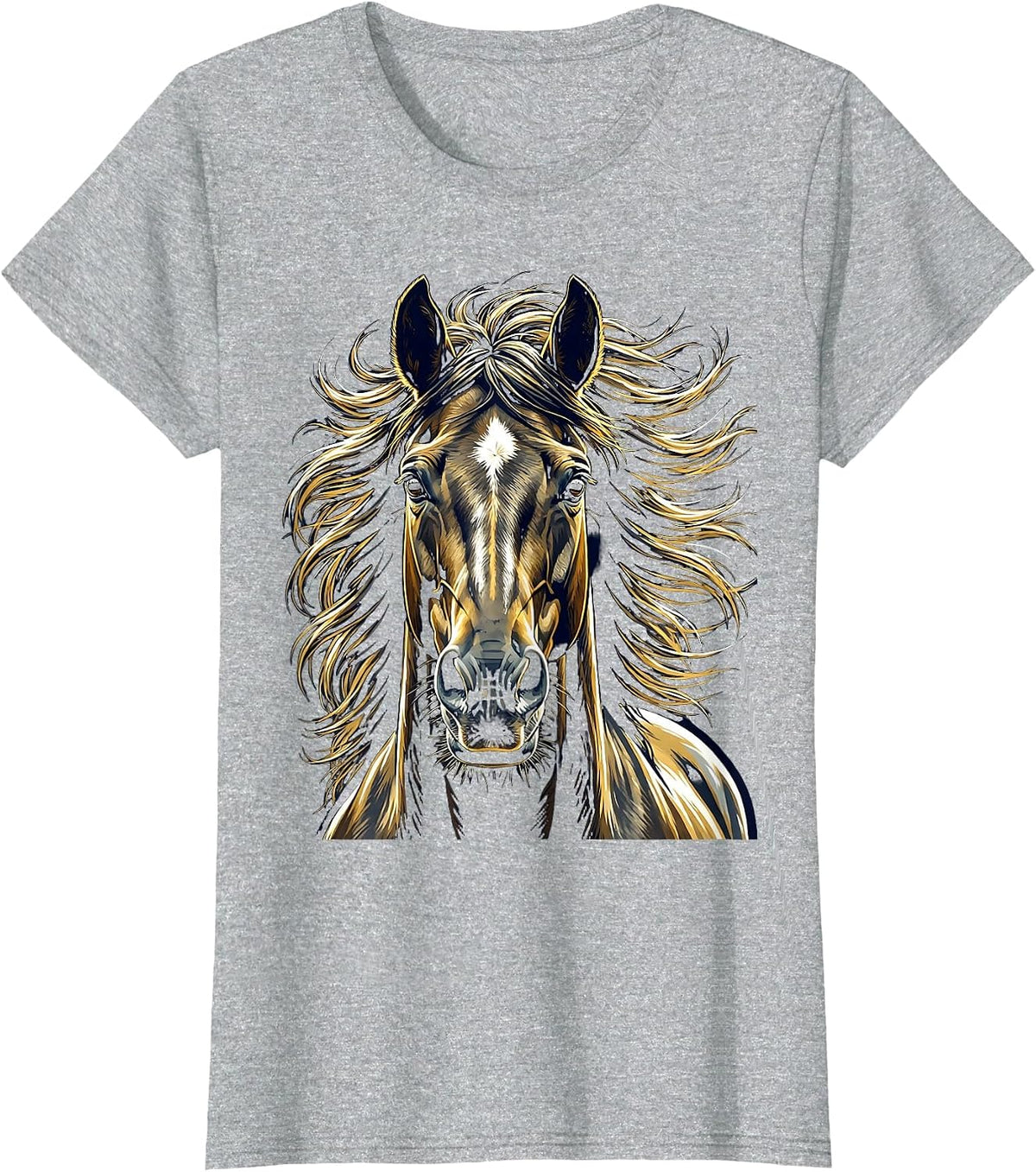 Horse Head Portrait Windswept Mane Equestrian Art T-Shirt - Heather Grey