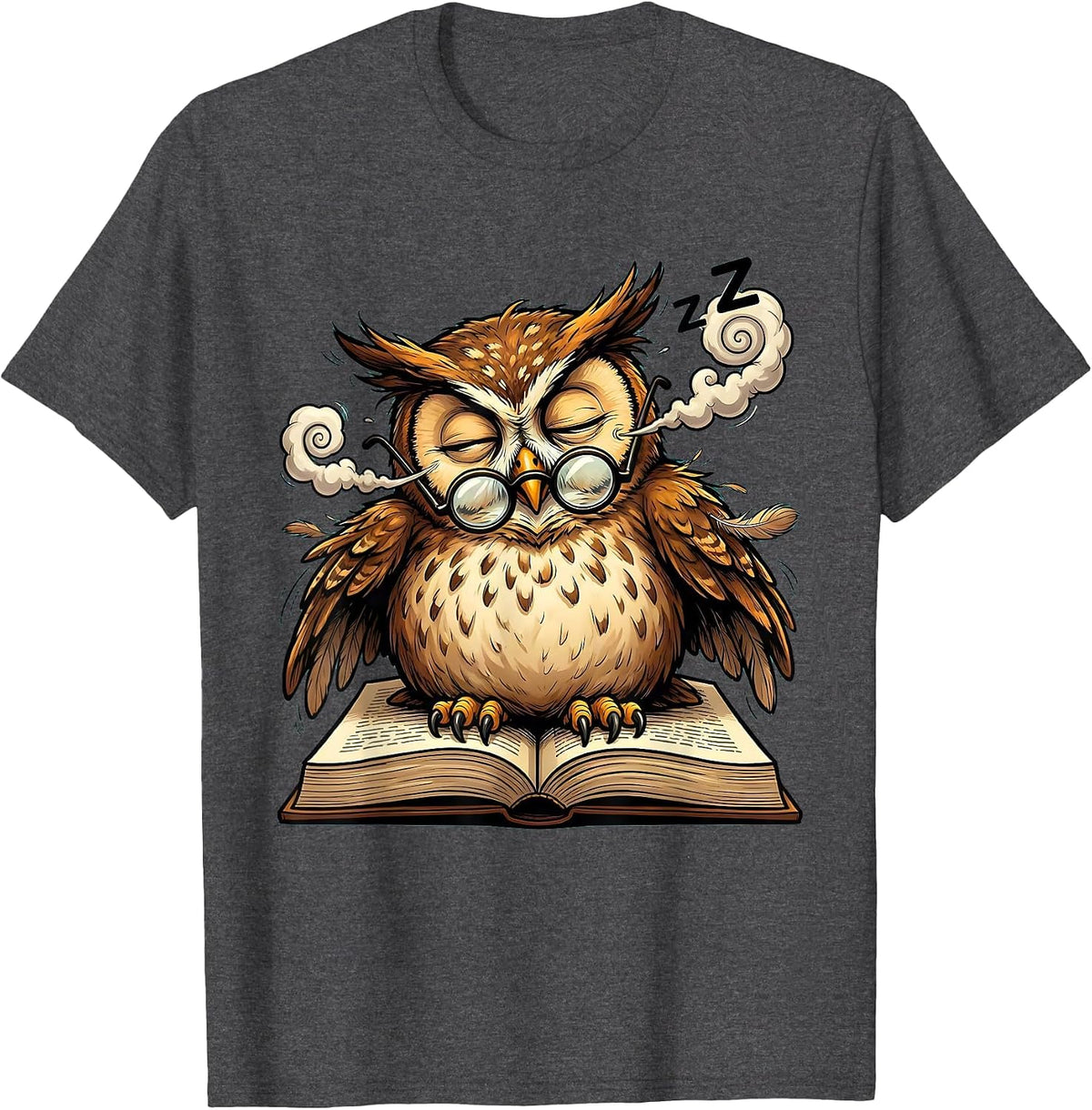 Men's Funny Sleepy Owl Reading Glasses Book Lover T-Shirt - Dark Heather Grey