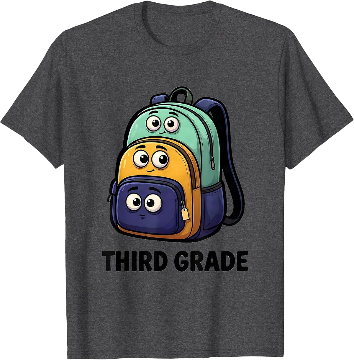 Men's THIRD GRADE Cartoon Backpacks Back To School First Day Third T-Shirt - Dark Heather Grey