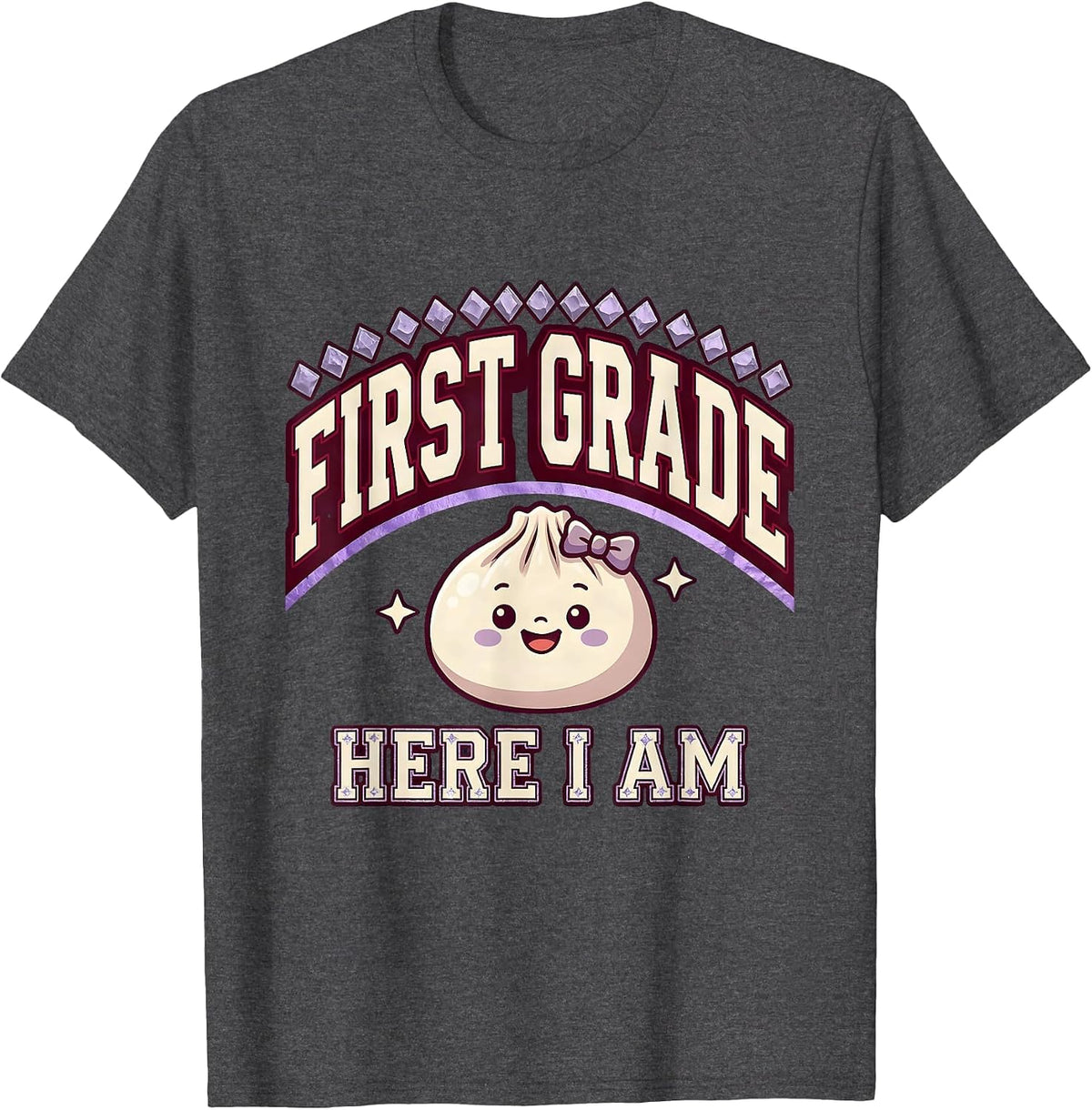 Men's First Grade Here I Am Cute Dumpling Girl Back to School T-Shirt - Dark Heather Grey