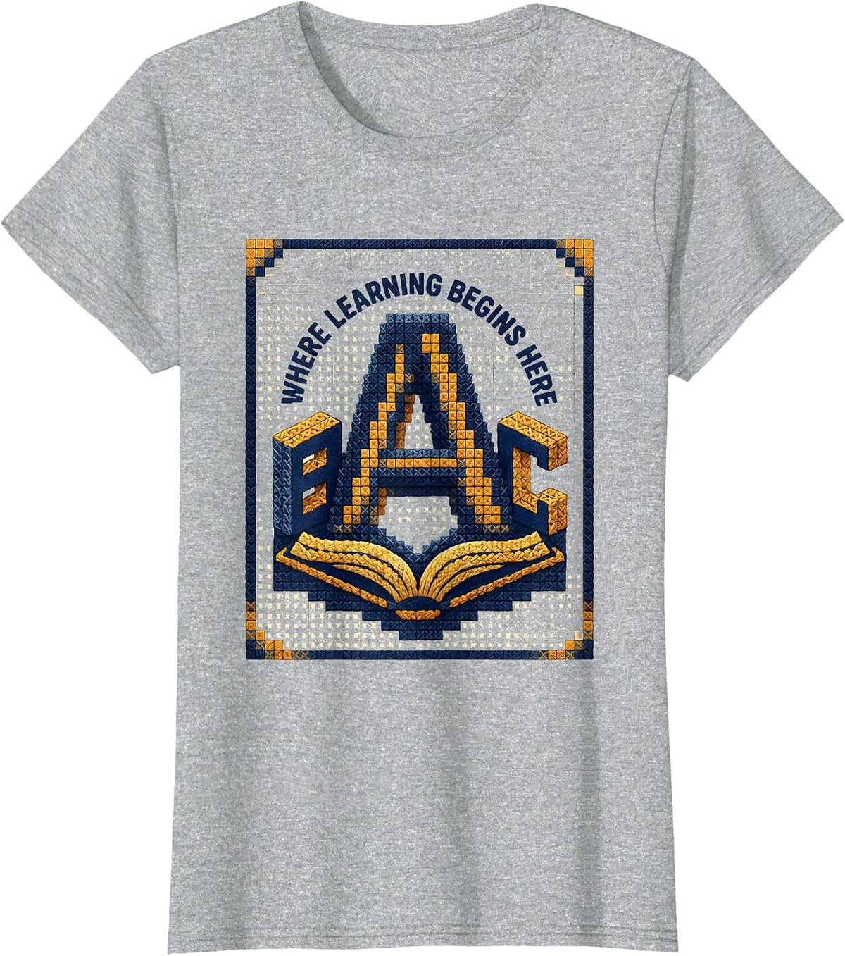 Where Learning Begins Here ABCD Teacher Design T-Shirt - Heather Grey
