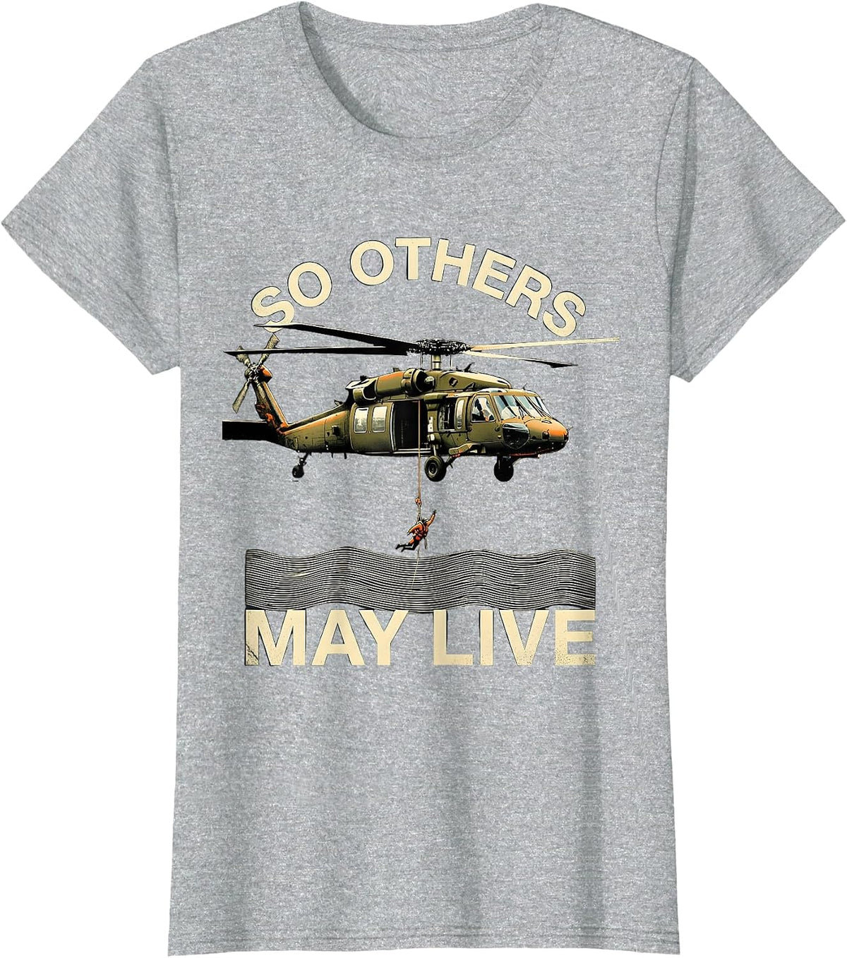 So Others May Live Semi-Realistic HH-60 Rescue Helicopter T-Shirt - Heather Grey