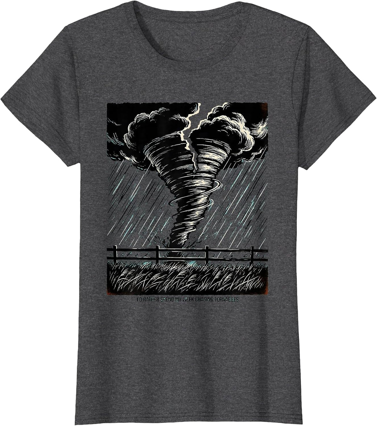 Women's I'd Rather Spend My Week Chasing Tornadoes Linocut T-Shirt - Dark Heather Grey