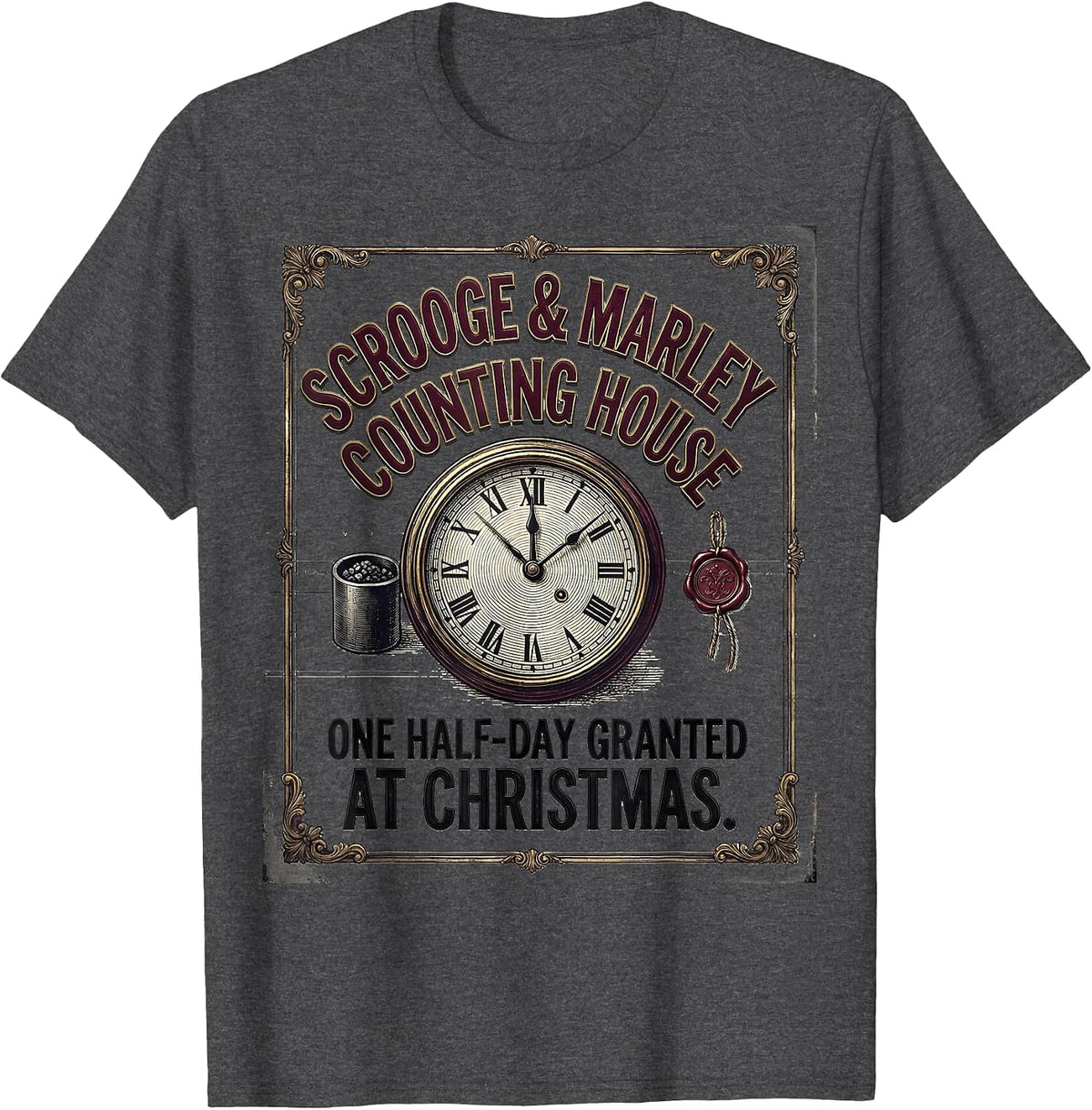 Scrooge & Marley Vintage Christmas Carol Bah Humbug T-Shirt - Dark Heather Grey