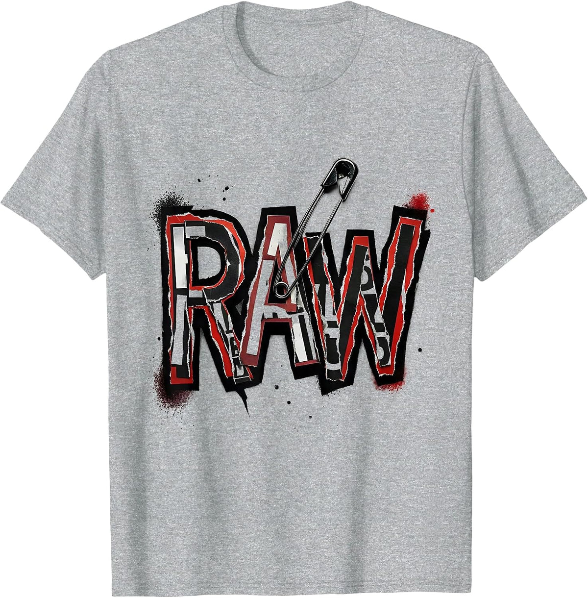 Men's RAW Punk Metal Graffiti Street-Art Style Graphic Humor T-Shirt - Heather Grey