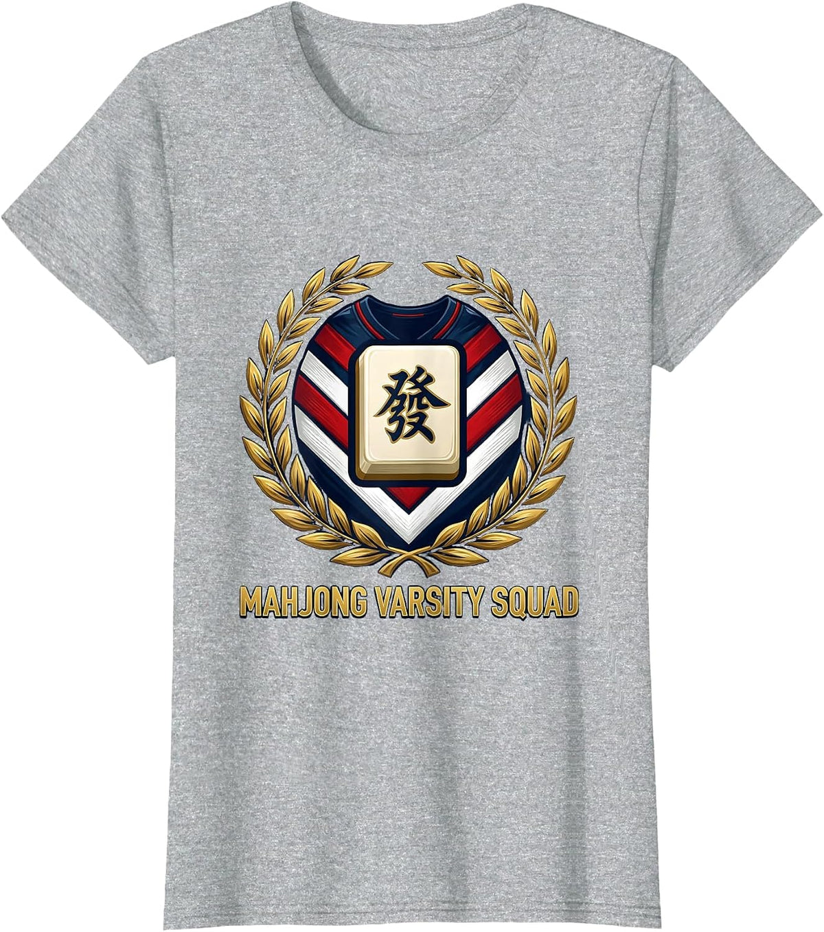 Mahjong Varsity Squad Bold Athletic Design T-Shirt - Heather Grey