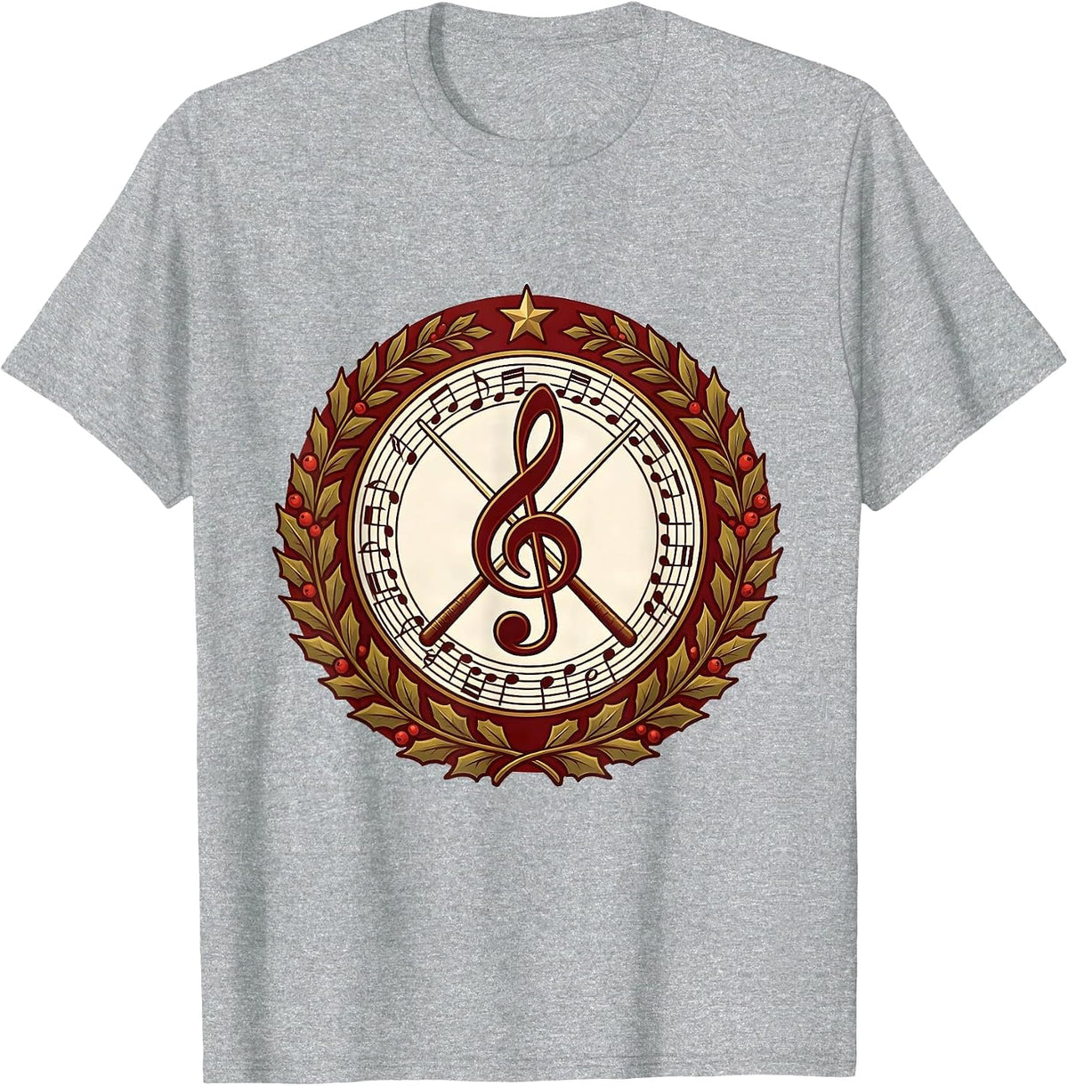 Men's Music Note Christmas Teacher Musical Teacher Emblem T-Shirt - Heather Grey