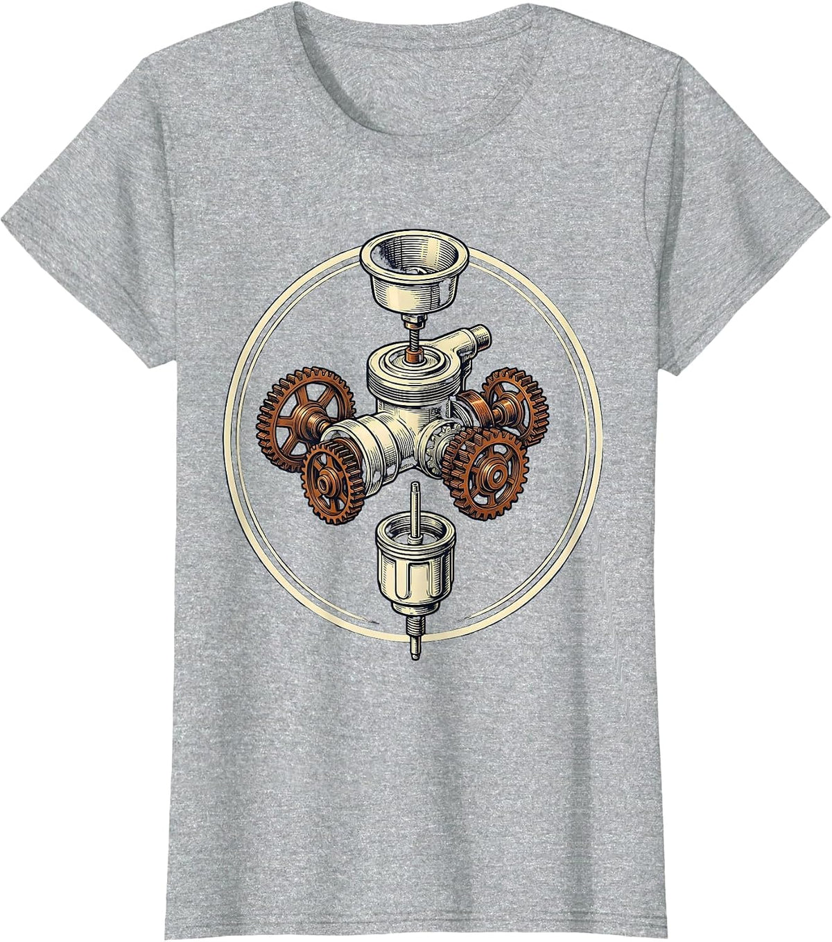 Women's Vintage Carburetor Overgrown With Mechanical Gears T-Shirt - Heather Grey