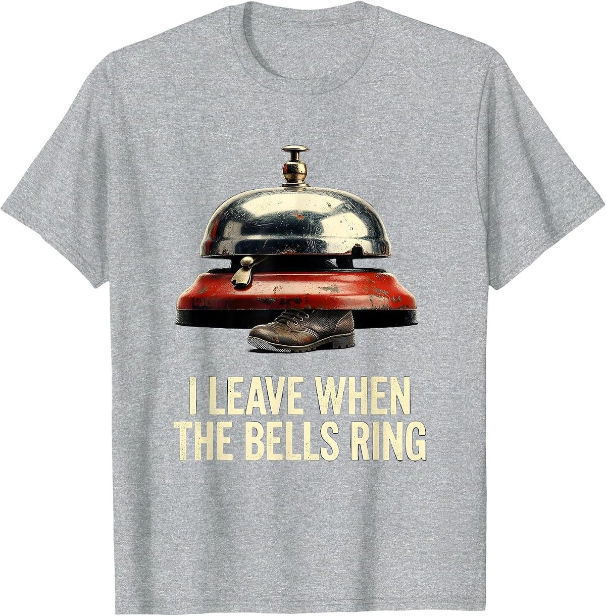 Men's I Leave When The Bells Ring Distressed Firefighter Christmas T-Shirt - Heather Grey