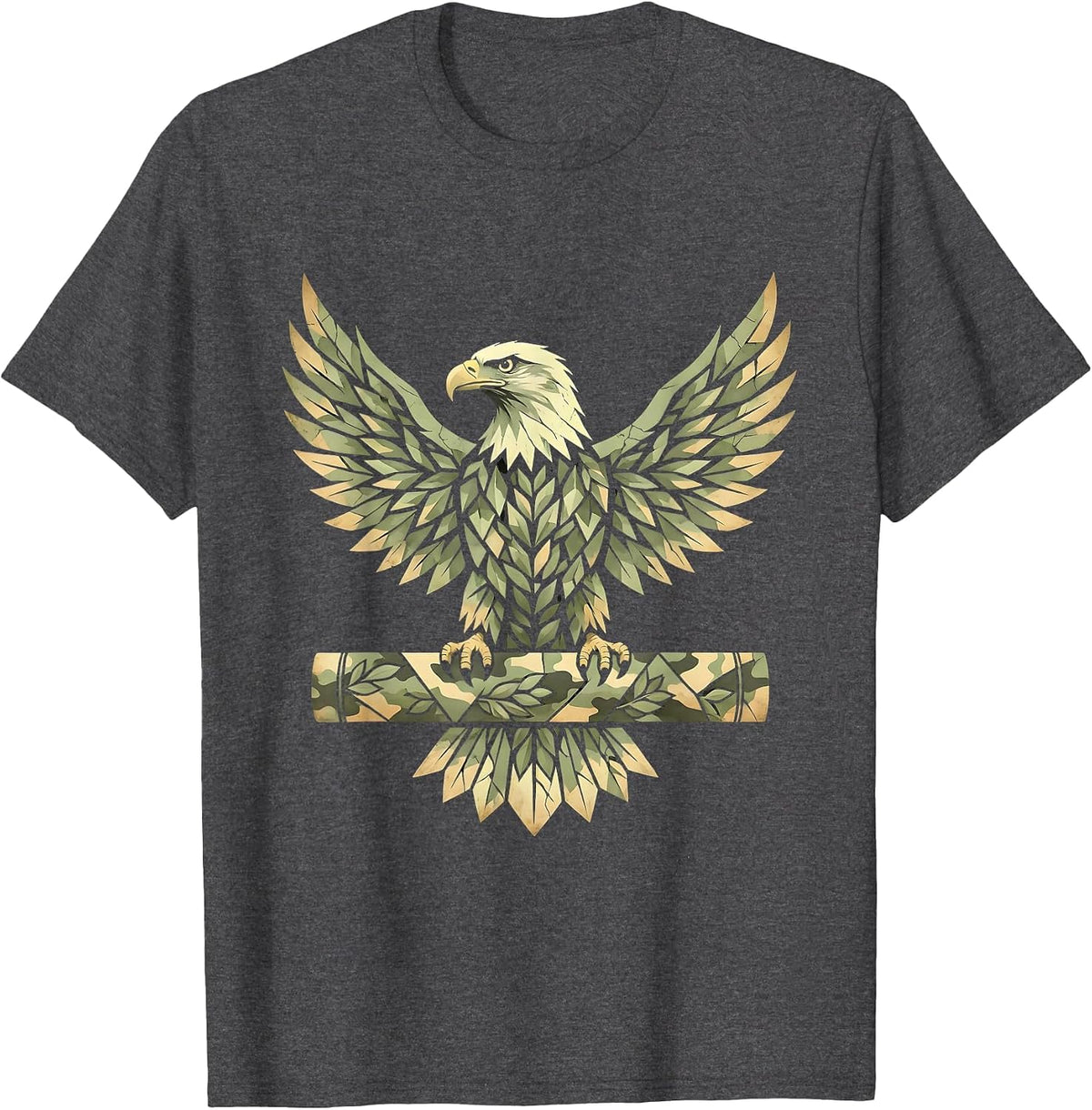 Eagle on Camo Rifle Barrel Graphic Tee T-Shirt - Dark Heather Grey