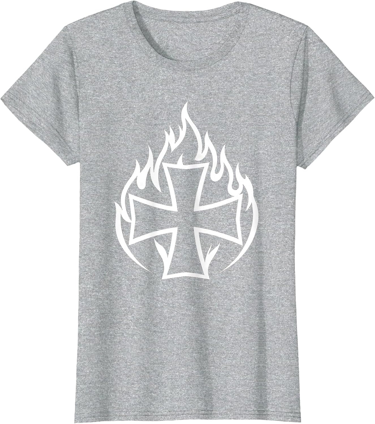 Women's Firefighter Maltese Cross Flames Badge Graphic T-Shirt - Heather Grey