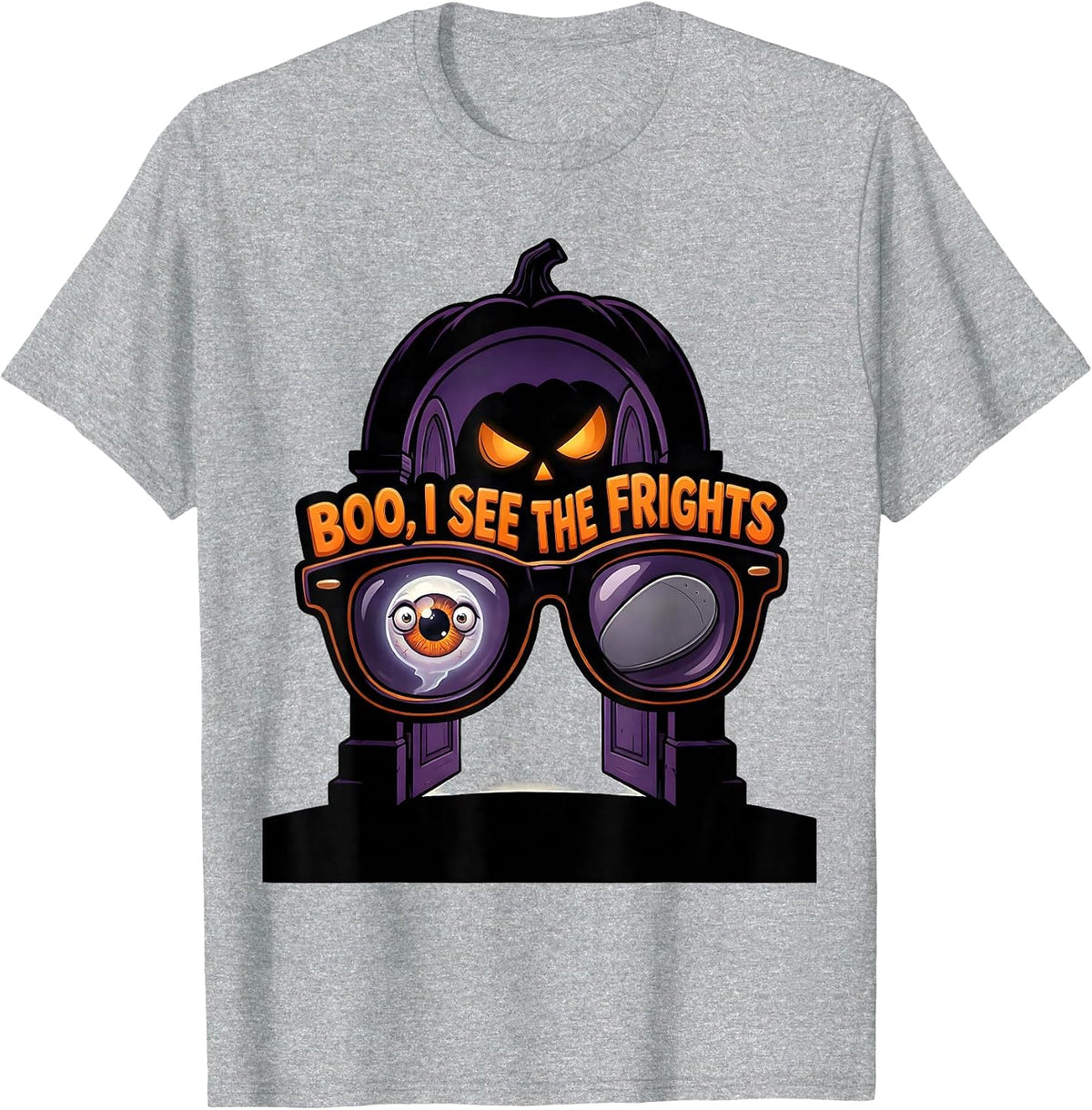 Men's Boo I See The Frights Cartoon Halloween Optometrist Eye T-Shirt - Heather Grey