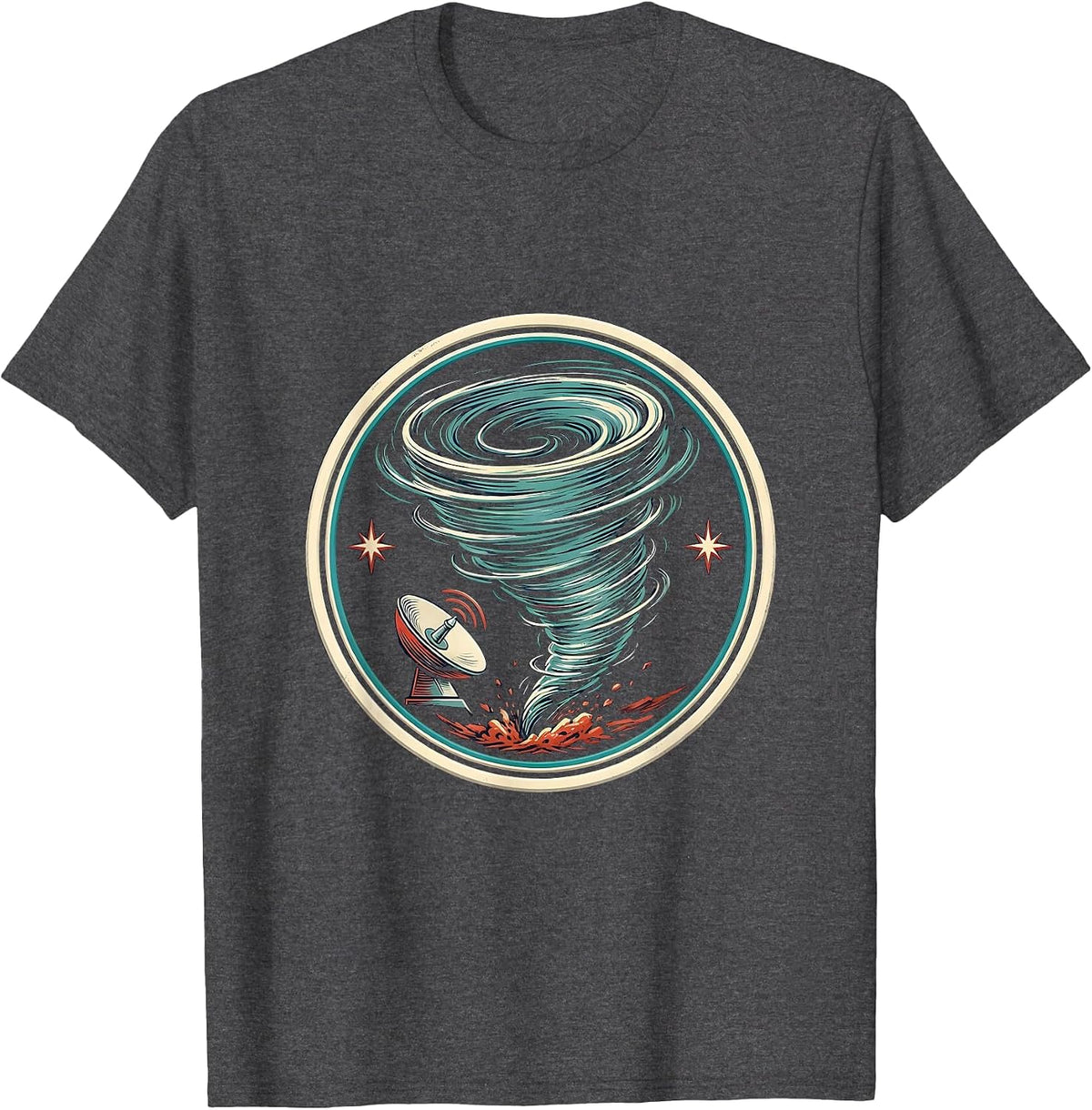 Men's Sealed Tornado Badge Funny Storm Chaser Meteorology Humor T-Shirt - Dark Heather Grey